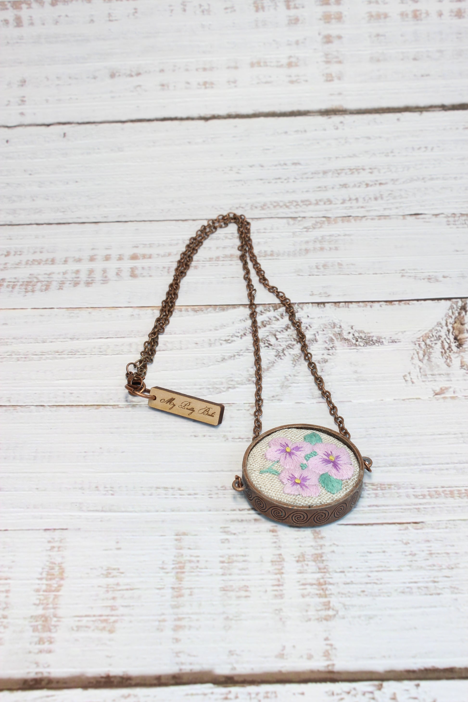 Embroidery Lilac Pansies Necklace