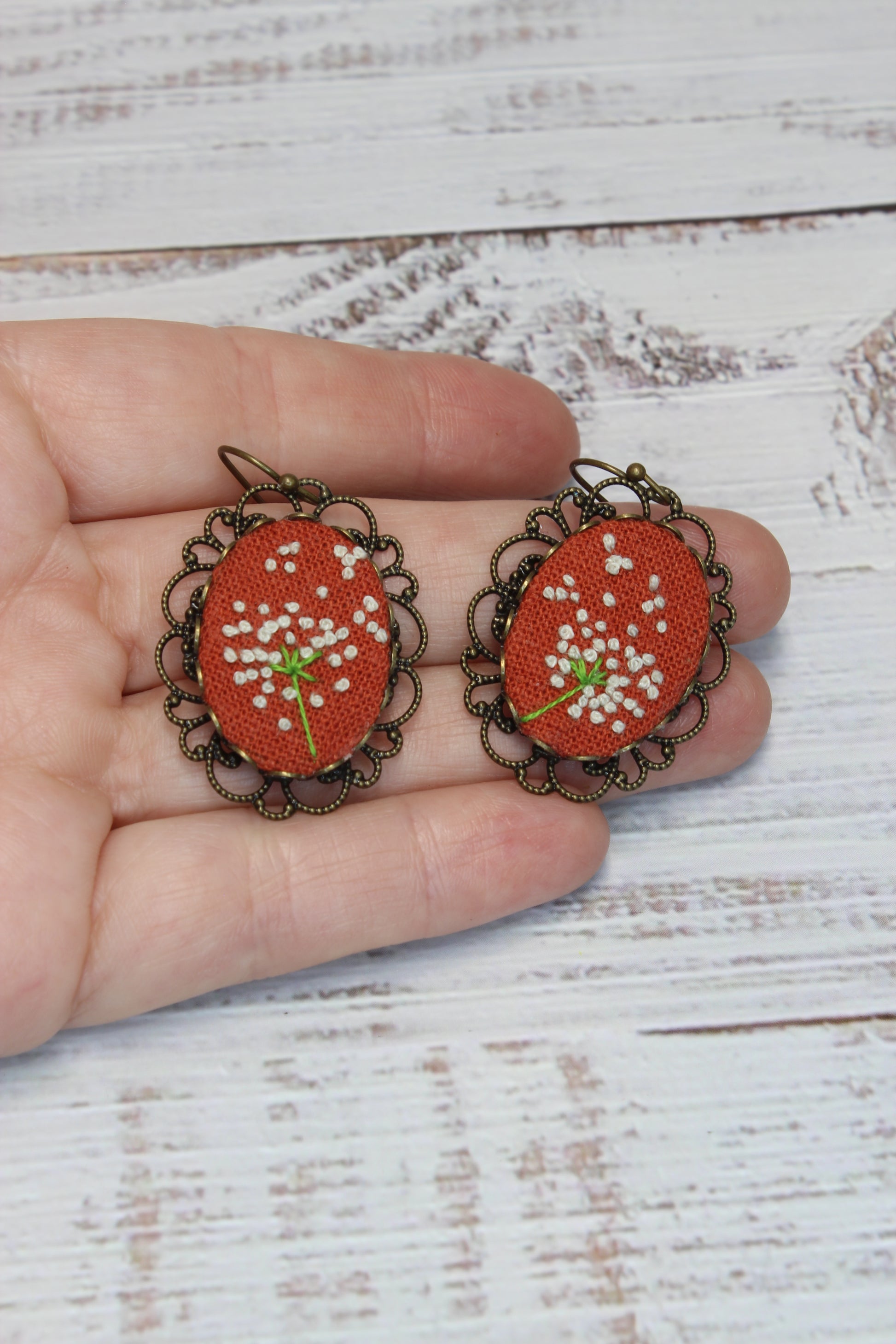 Embroidery Dandelion Filigree Earrings