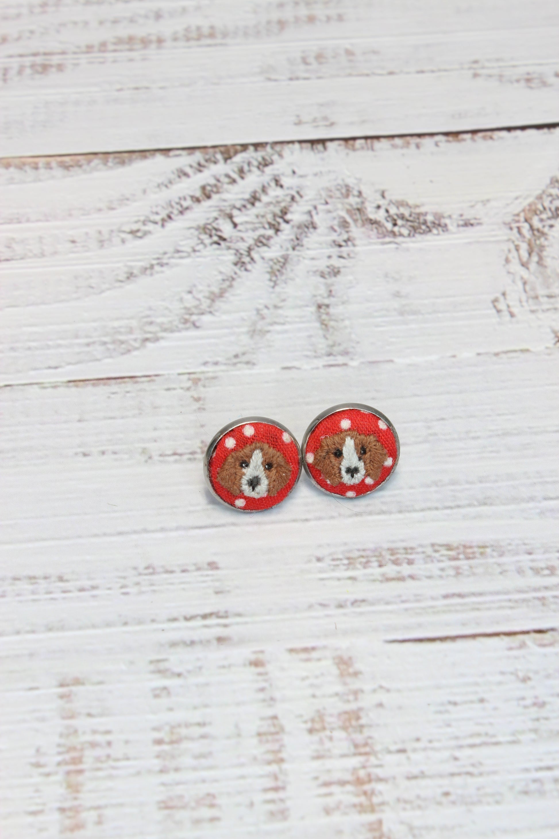 Embroidery Beagle Studs Earrings