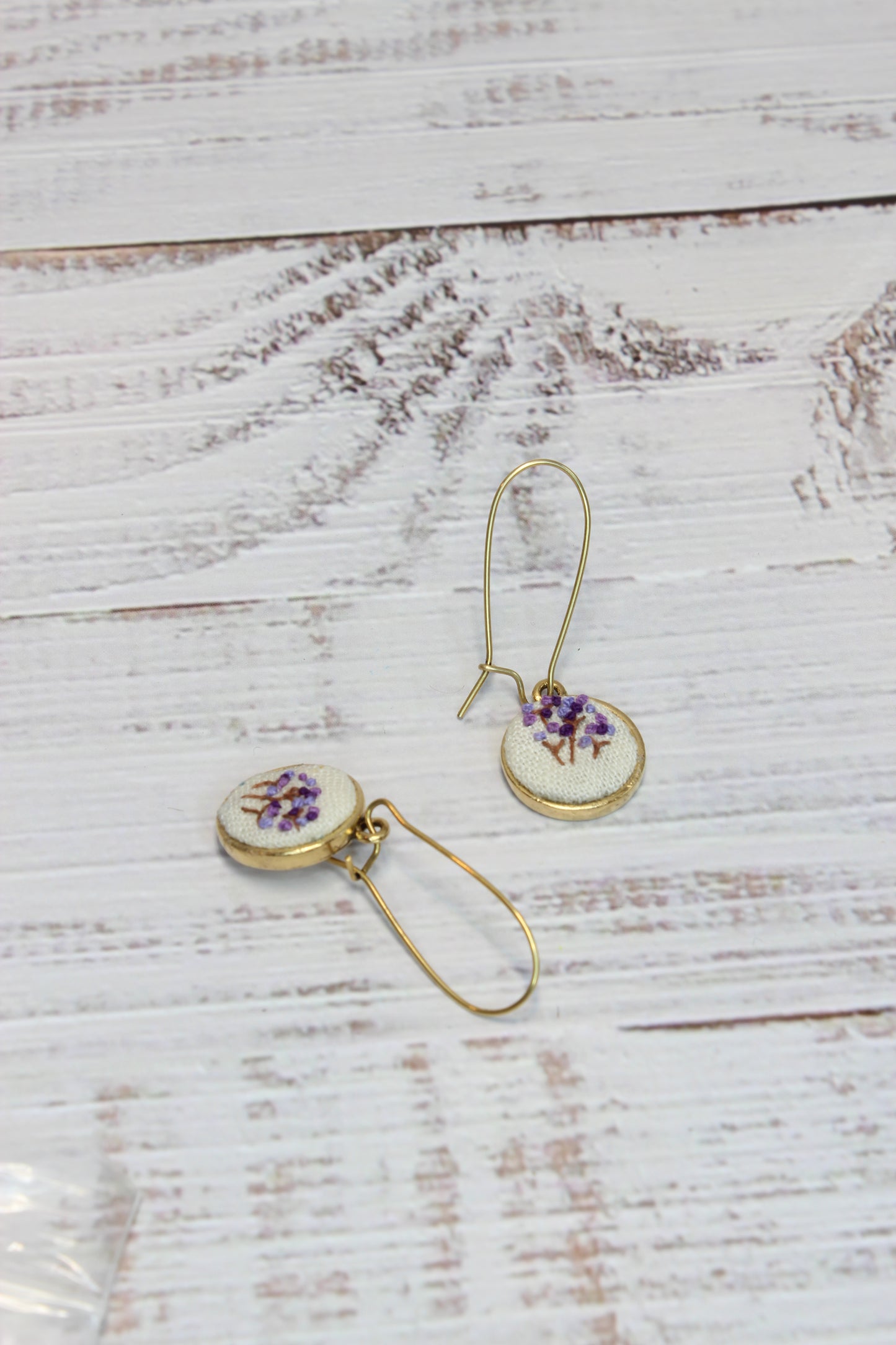 Embroidery Purple Flower Kidney Earrings