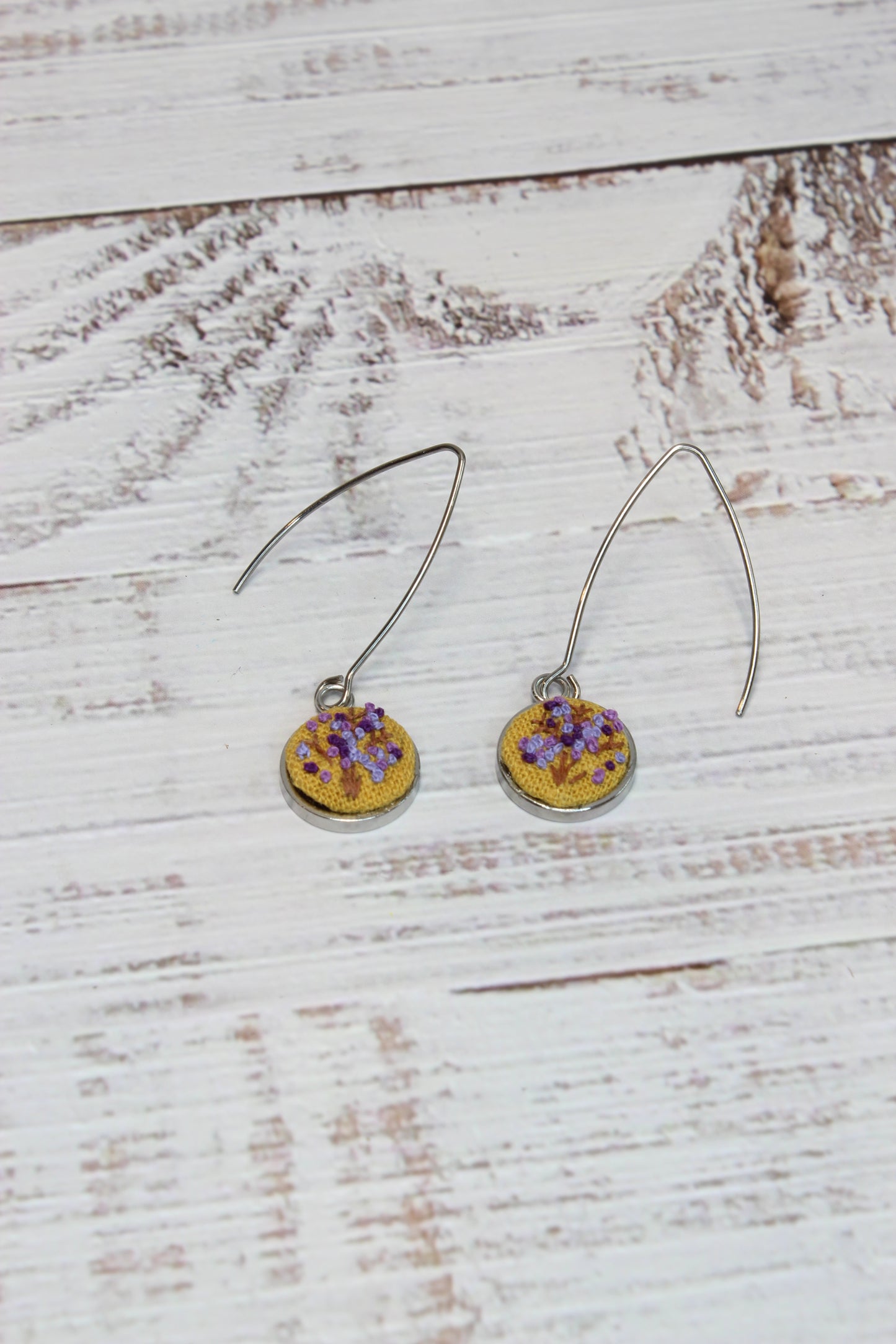 Embroidery Purple Flower Wire Earrings