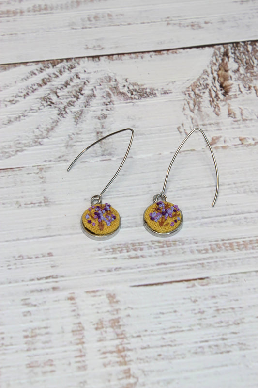 Embroidery Purple Flower Wire Earrings