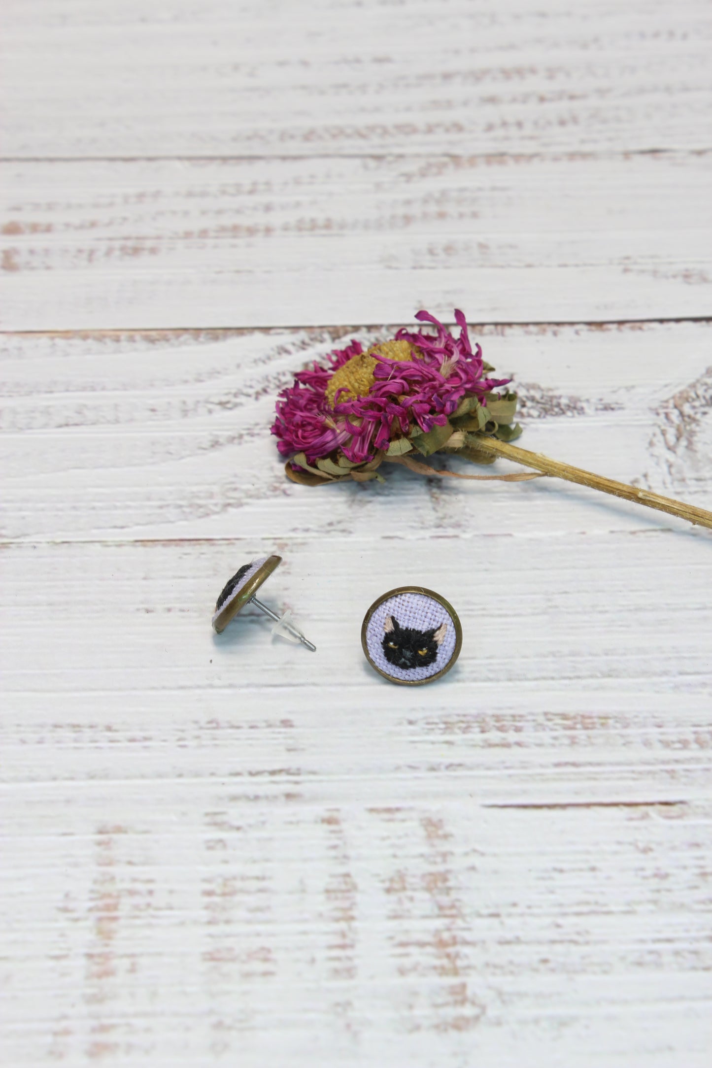 Embroidery Black Cat Earrings