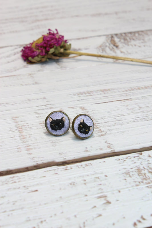 Embroidery Black Cat Earrings