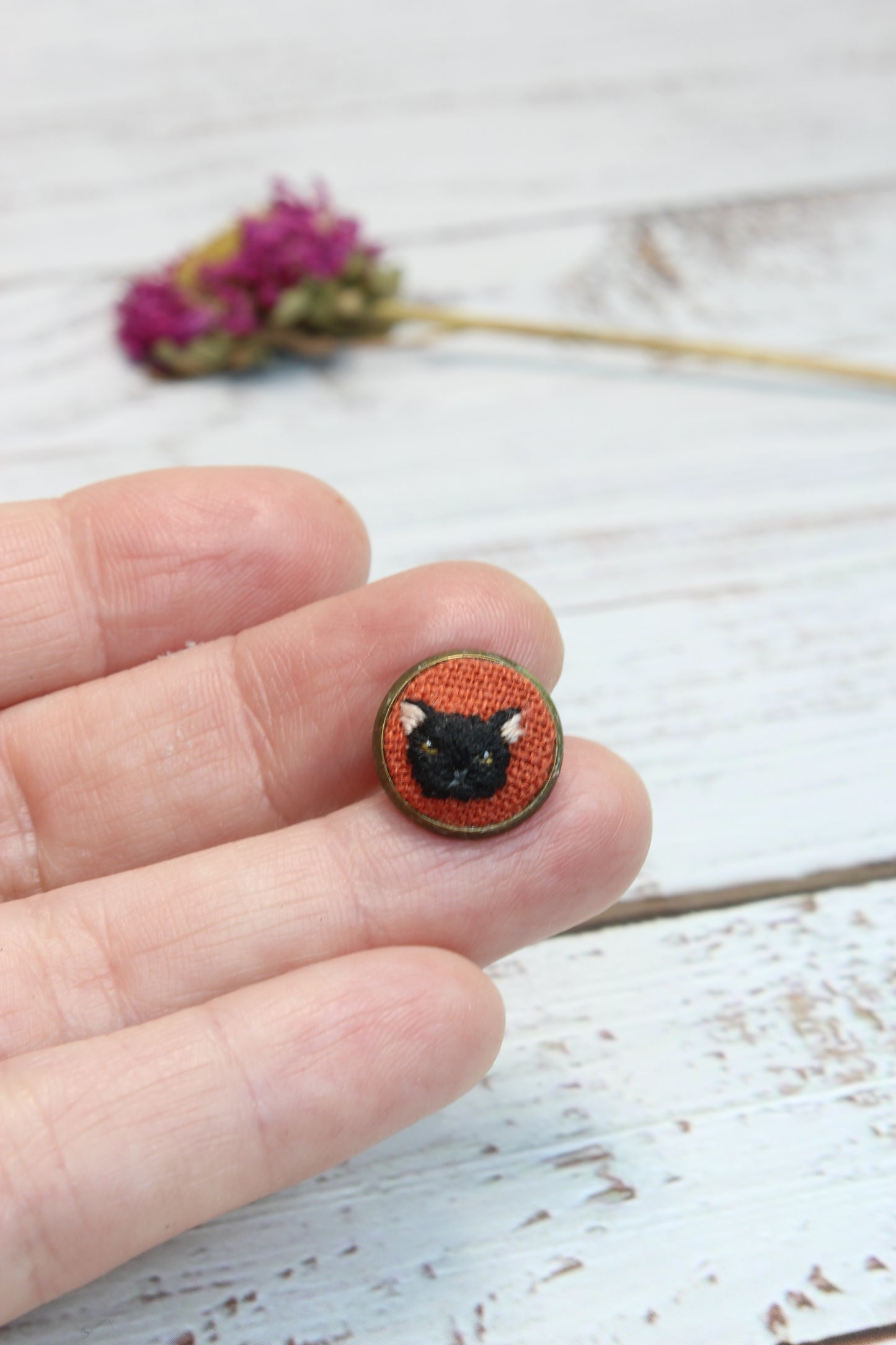 Embroidery Black Cat Studs