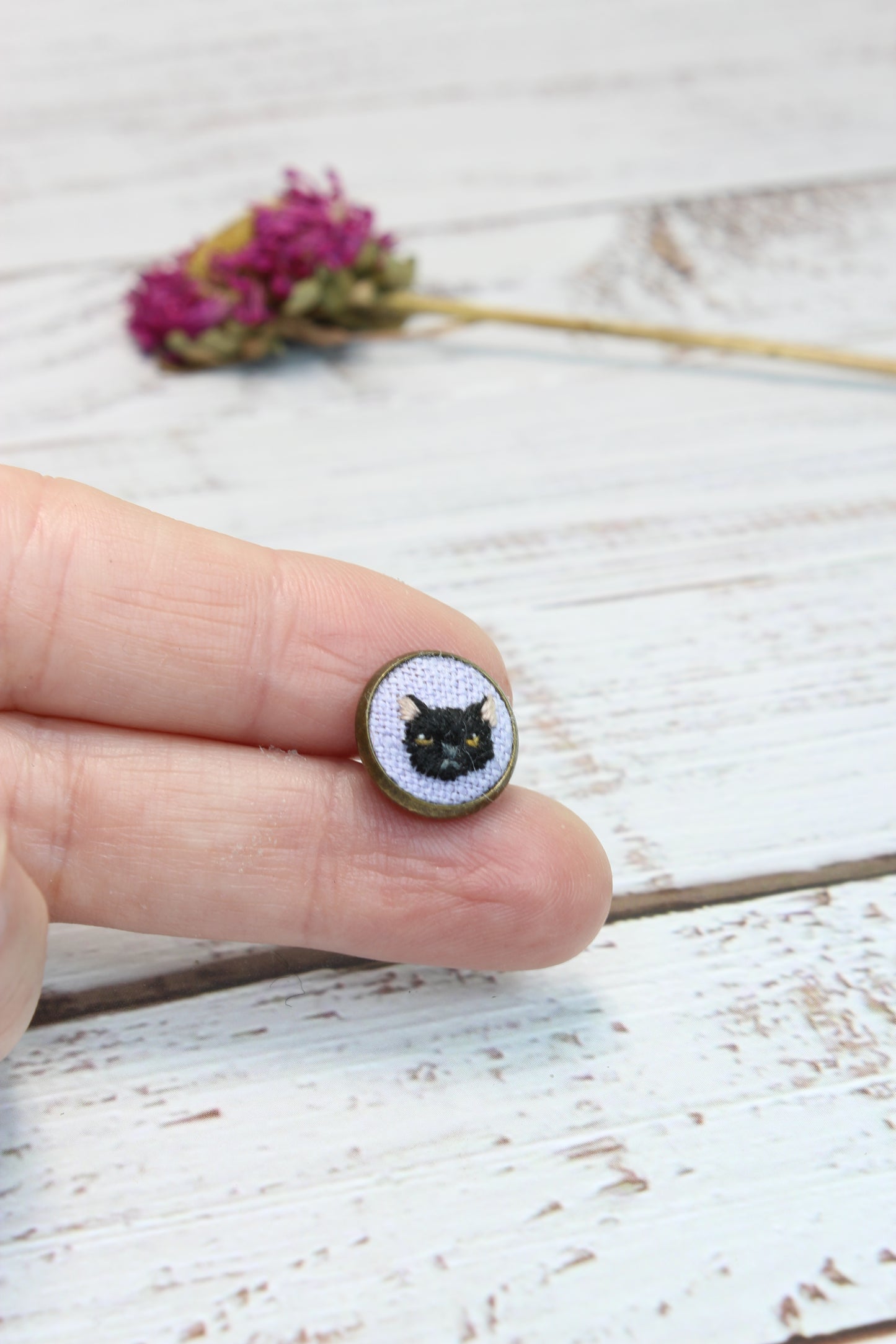 Embroidery Black Cat Earrings