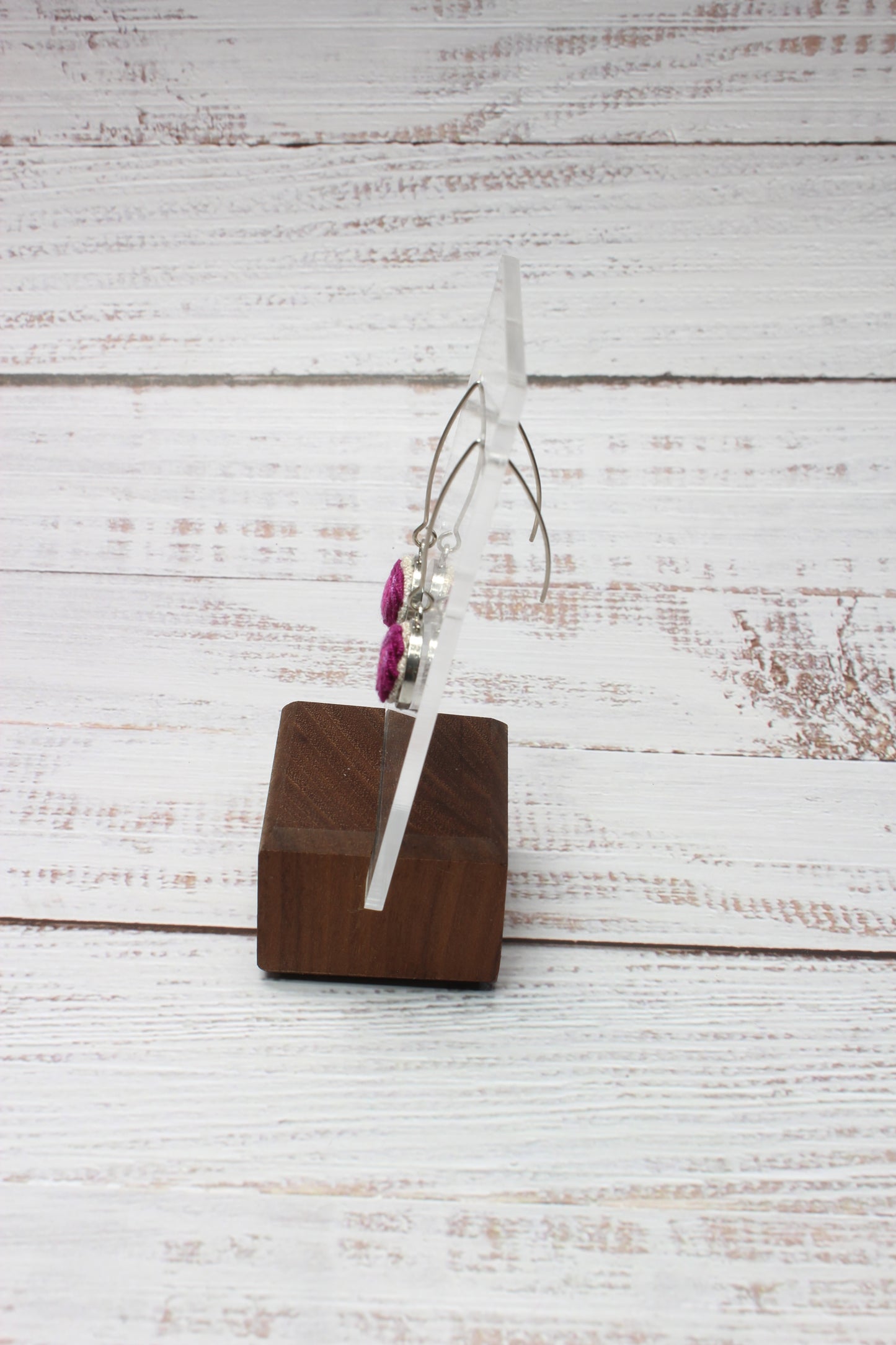 Embroidery Pink Rose Wire Earrings