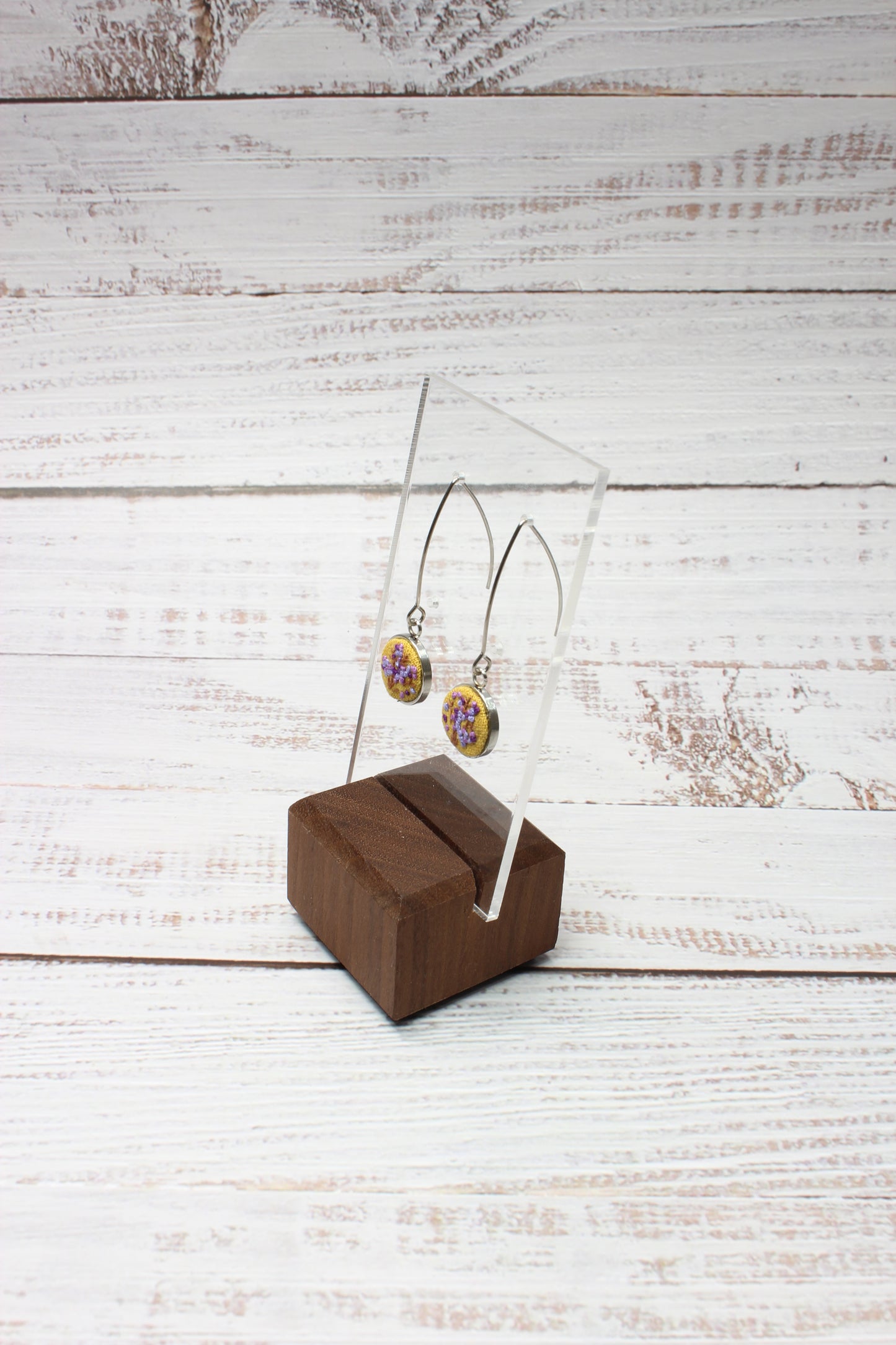 Embroidery Purple Flower Wire Earrings