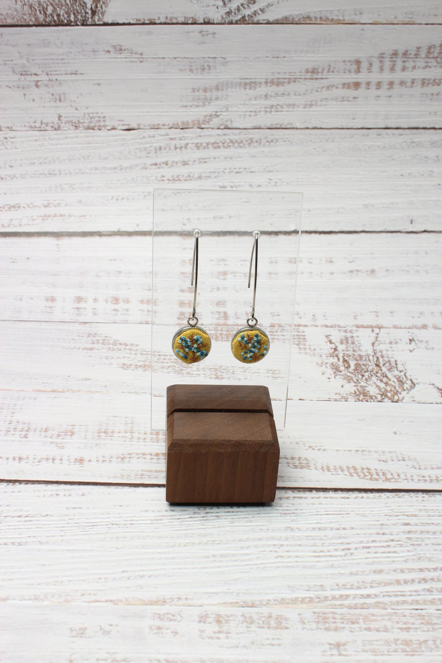 Embroidery Blue Flower Wire Earrings