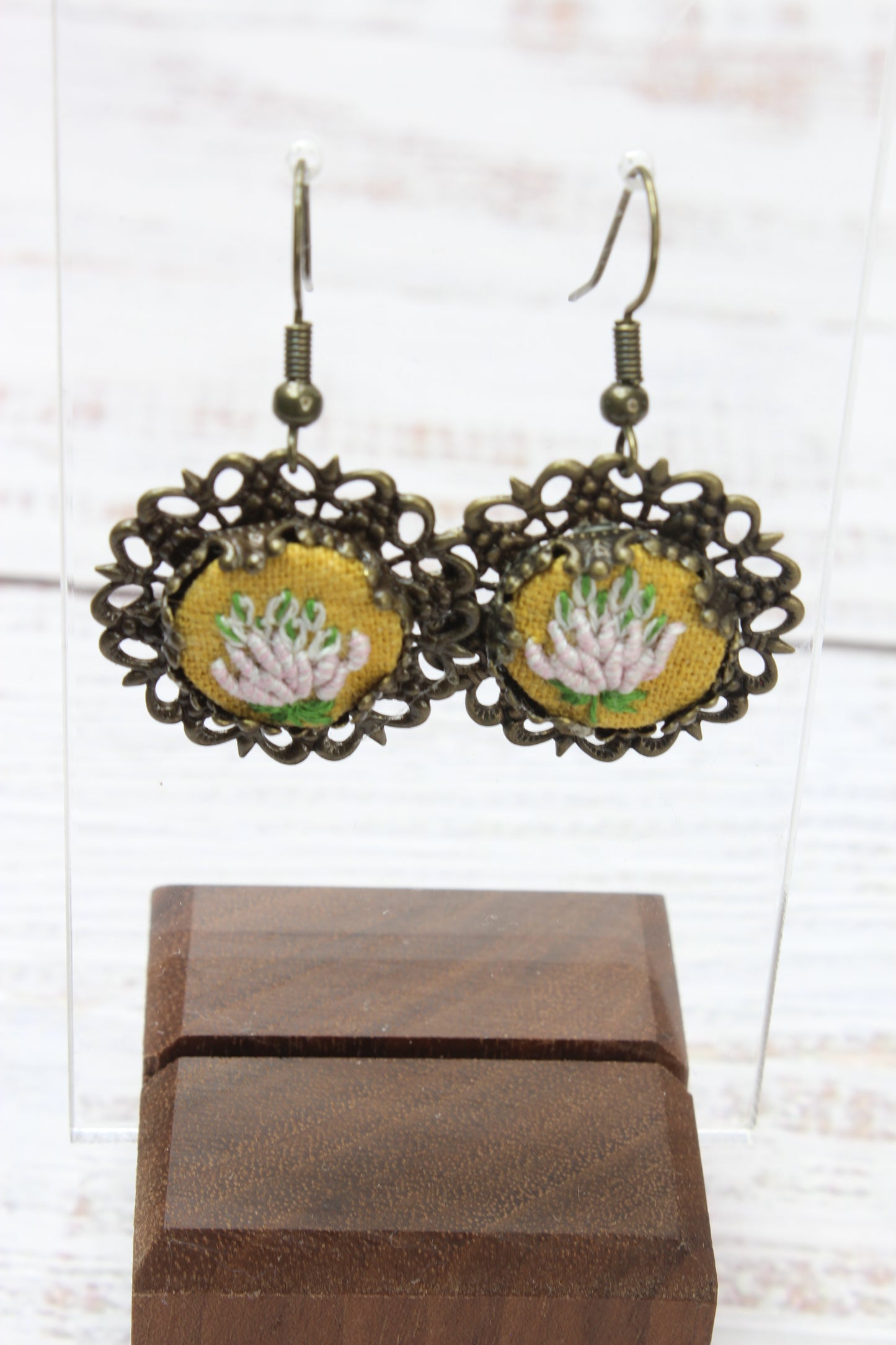 Embroidery Flower Wire Dangling Earrings