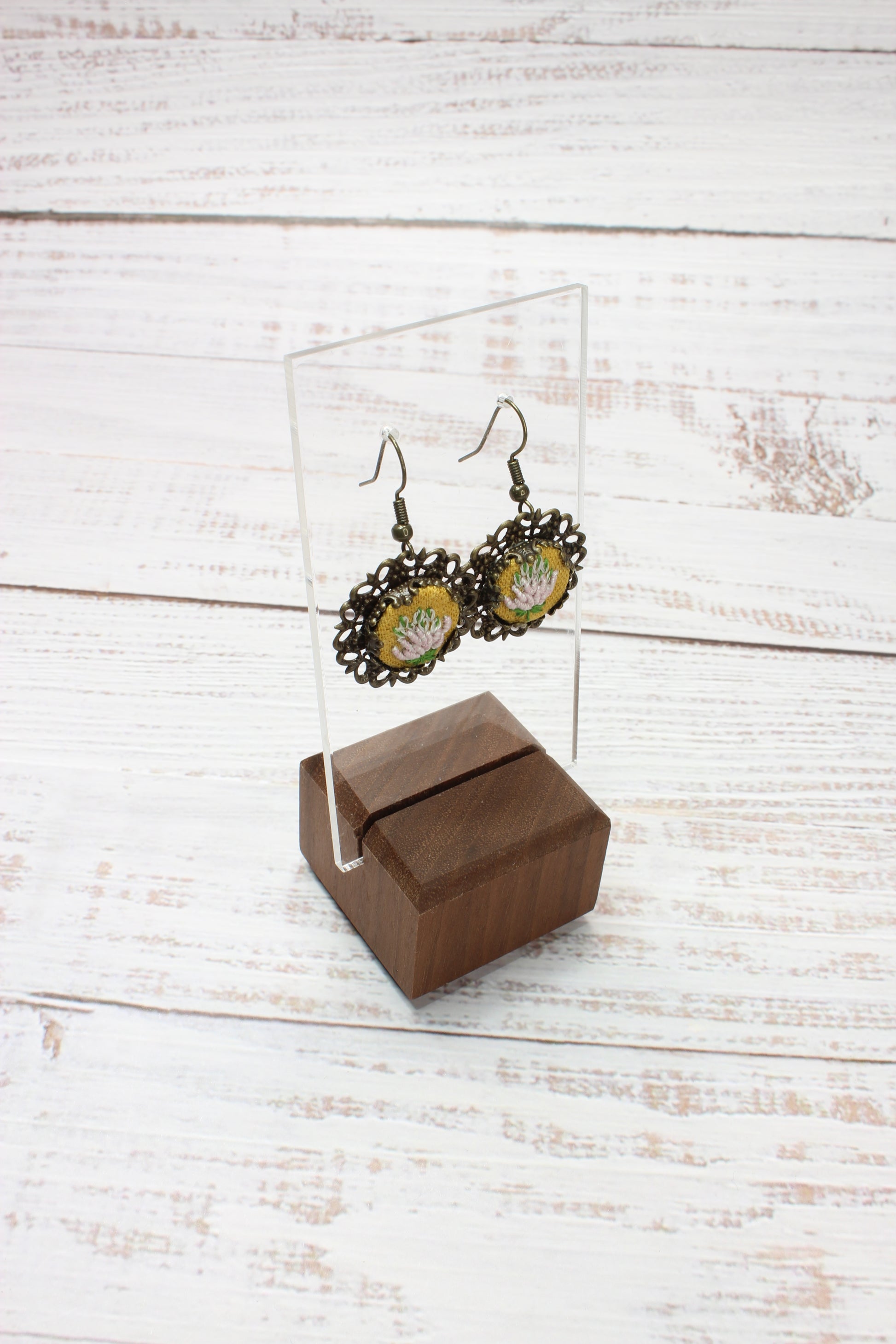 Embroidery Flower Wire Dangling Earrings