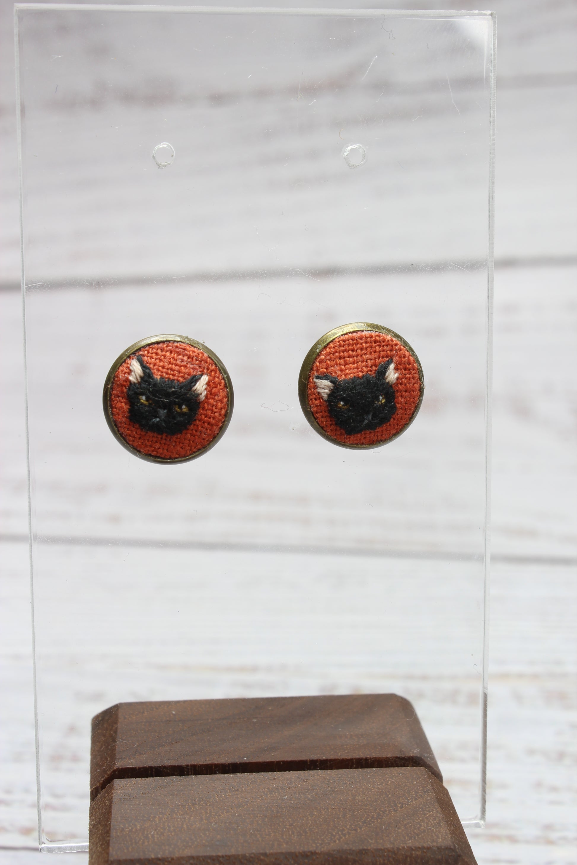 Embroidery Black Cat Studs