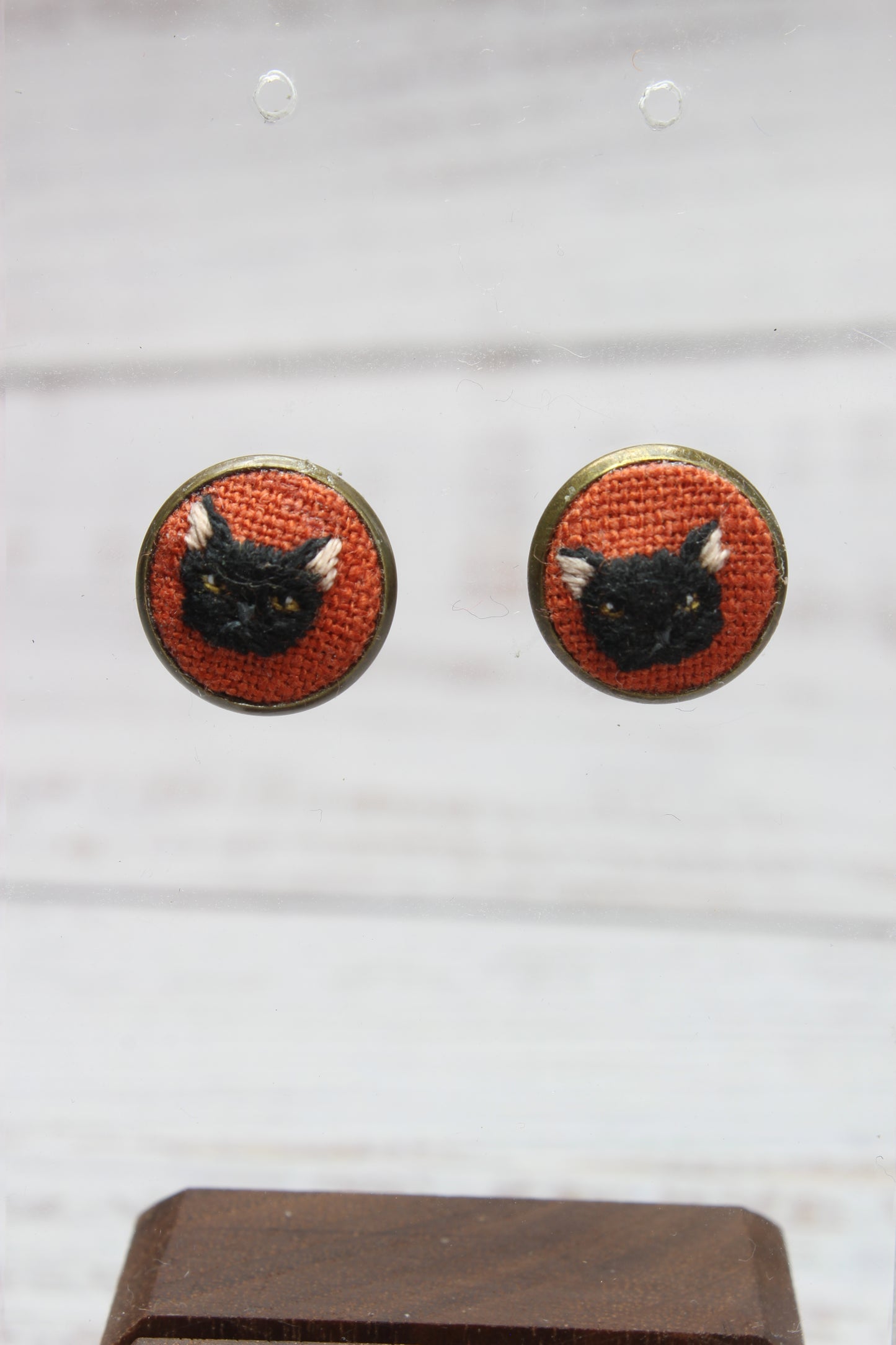 Embroidery Black Cat Studs