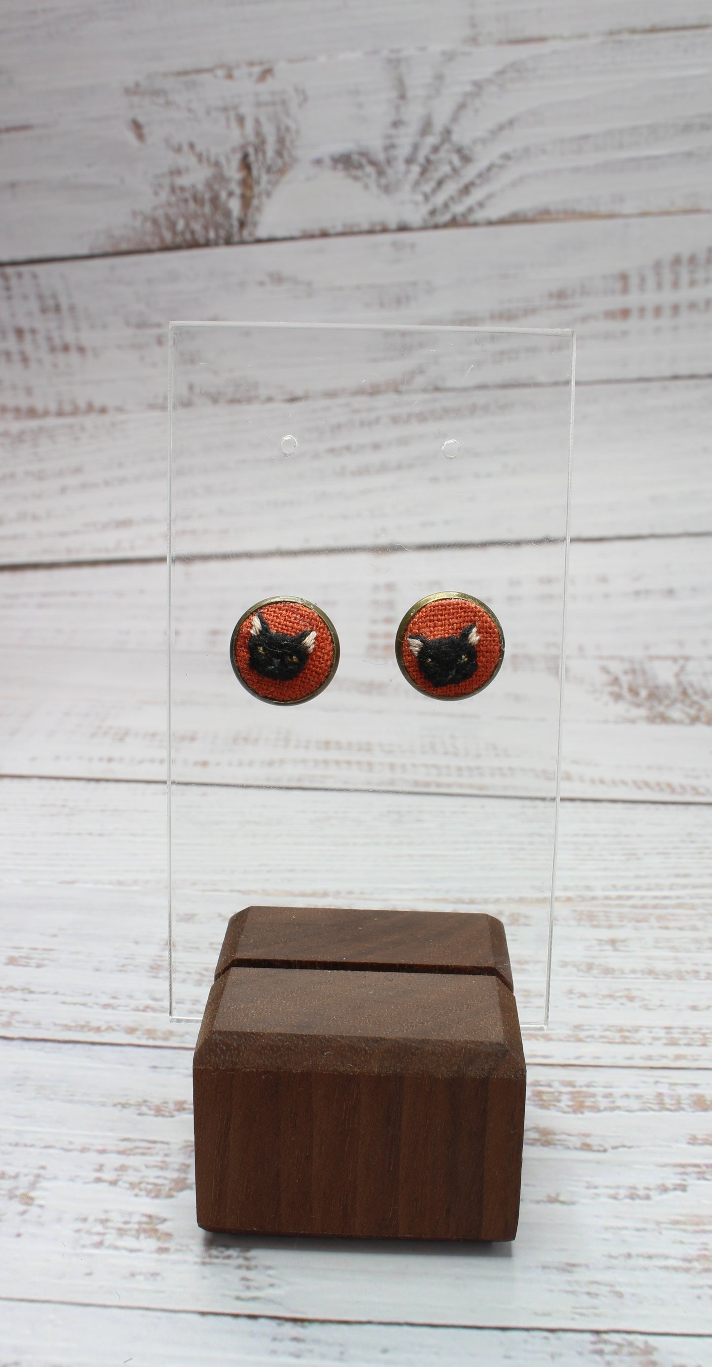 Embroidery Black Cat Studs