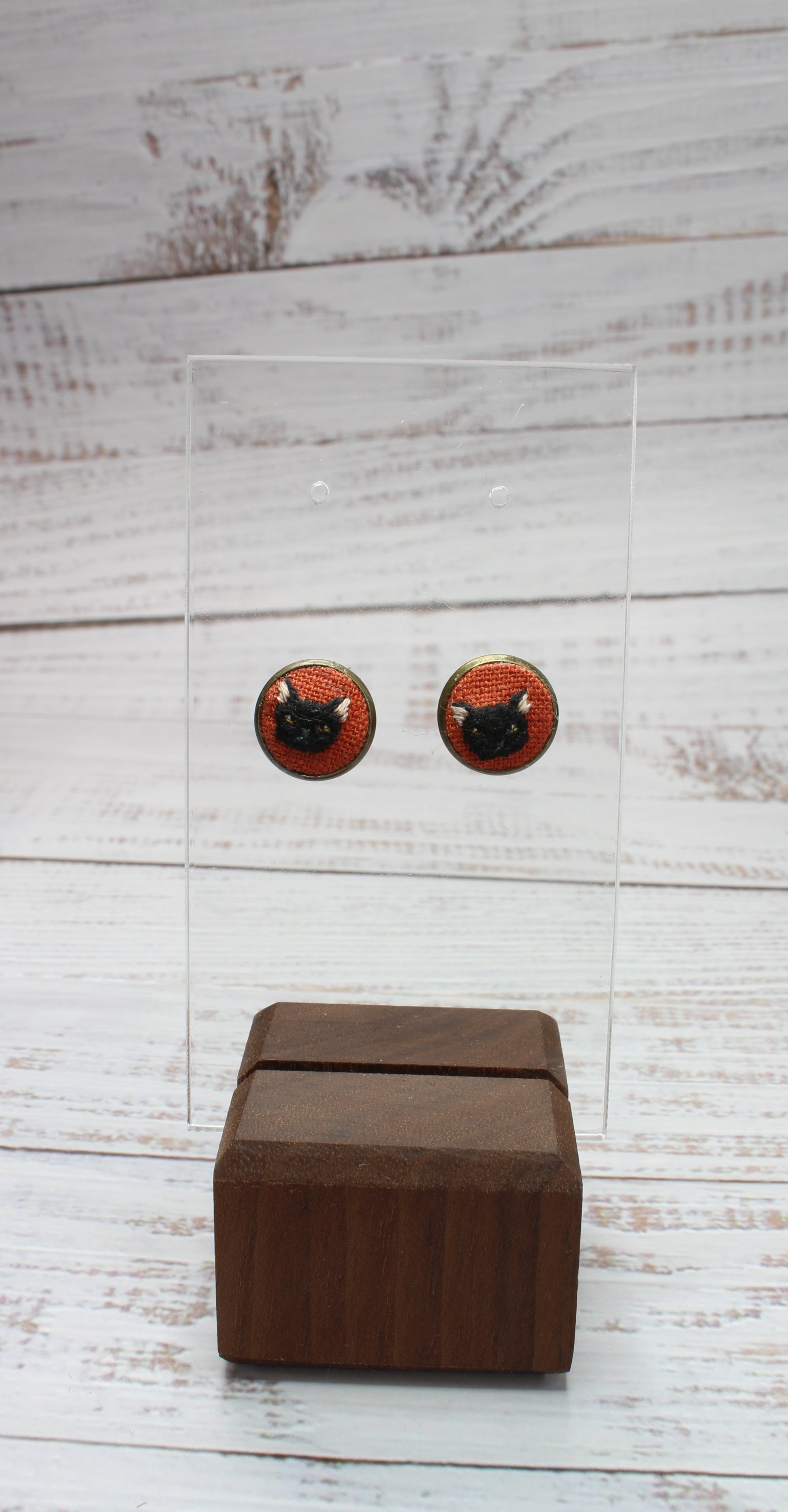 Embroidery Black Cat Studs