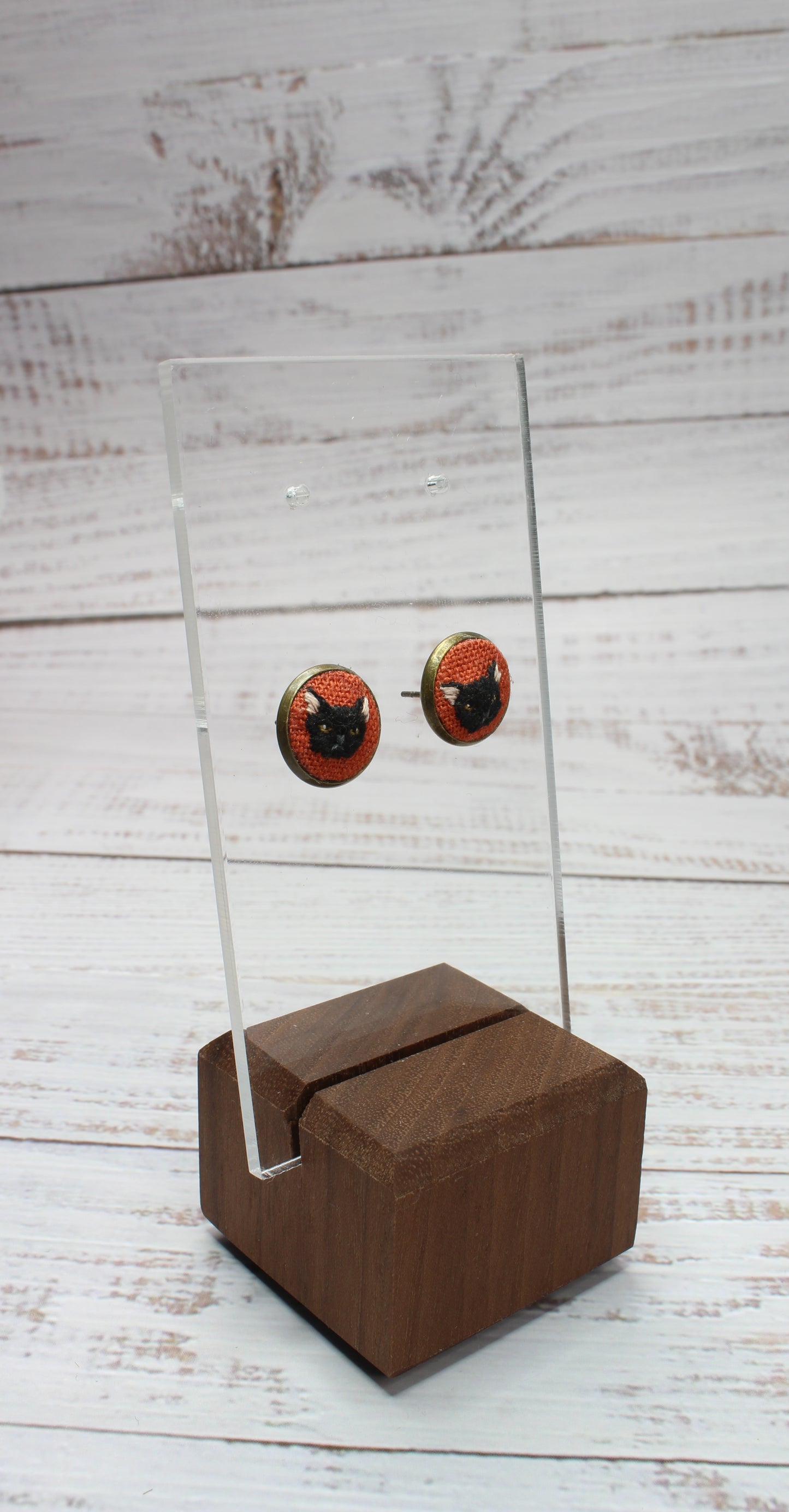 Embroidery Black Cat Studs