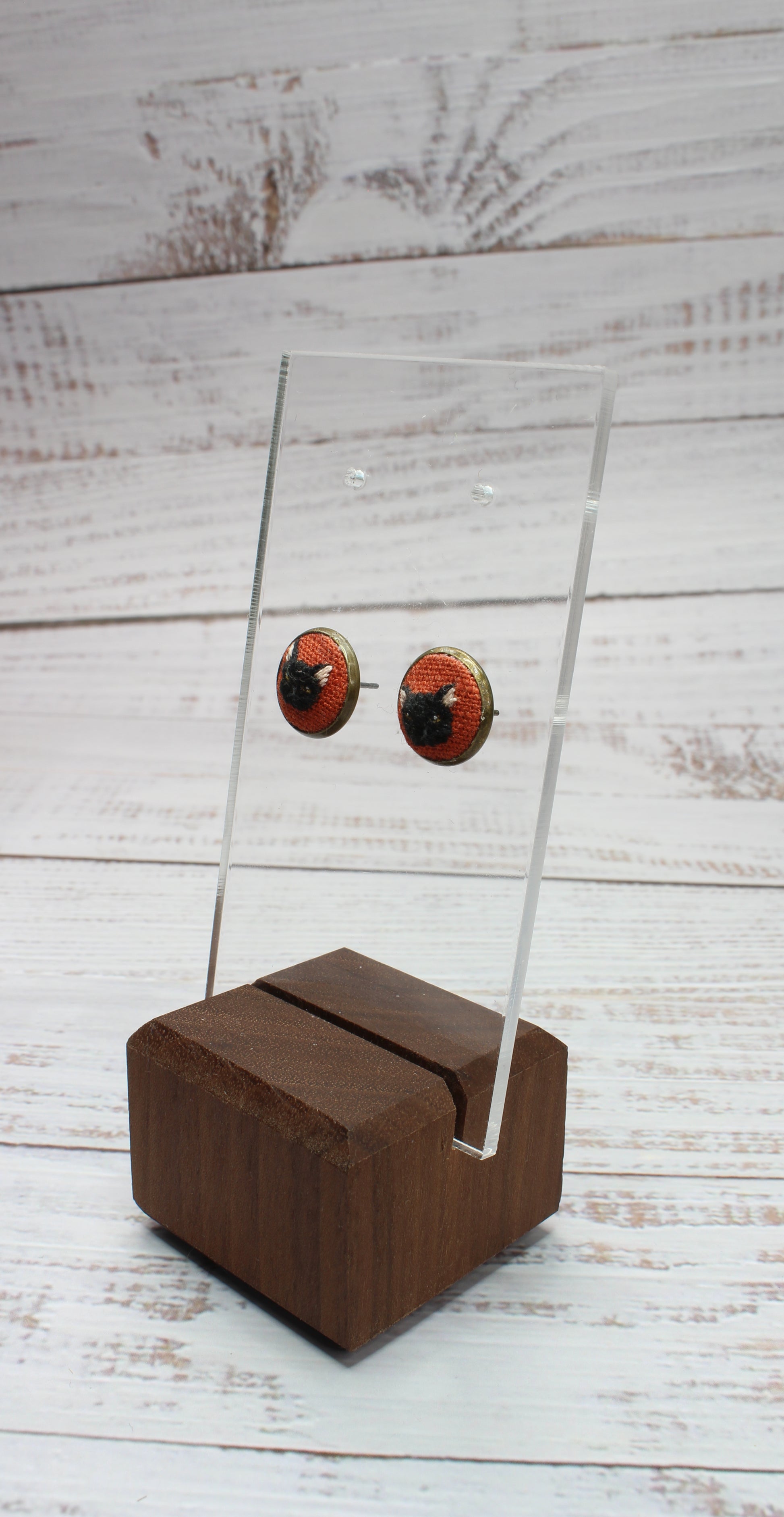 Embroidery Black Cat Studs