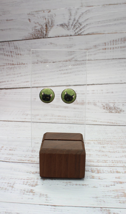 Embroidery Black Cat Studs Earrings