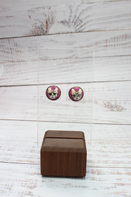 Embroidery Cat Studs Earrings