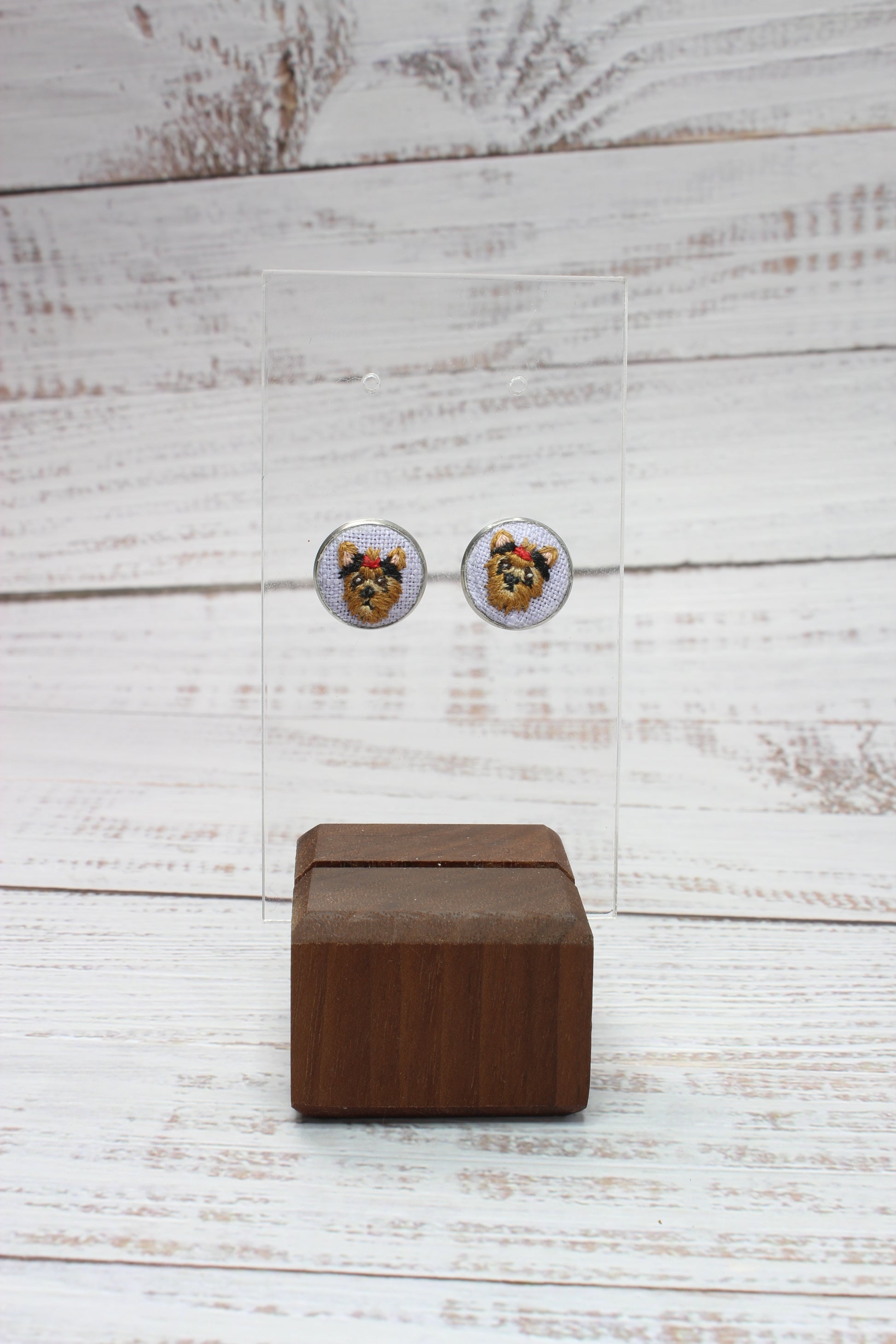 Embroidery Yorkie Studs Earrings