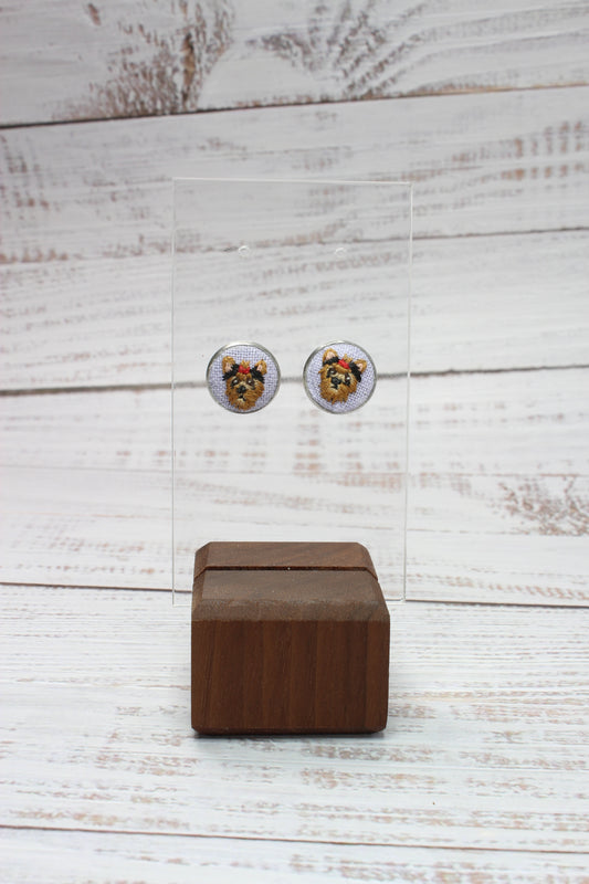 Embroidery Yorkie Studs Earrings