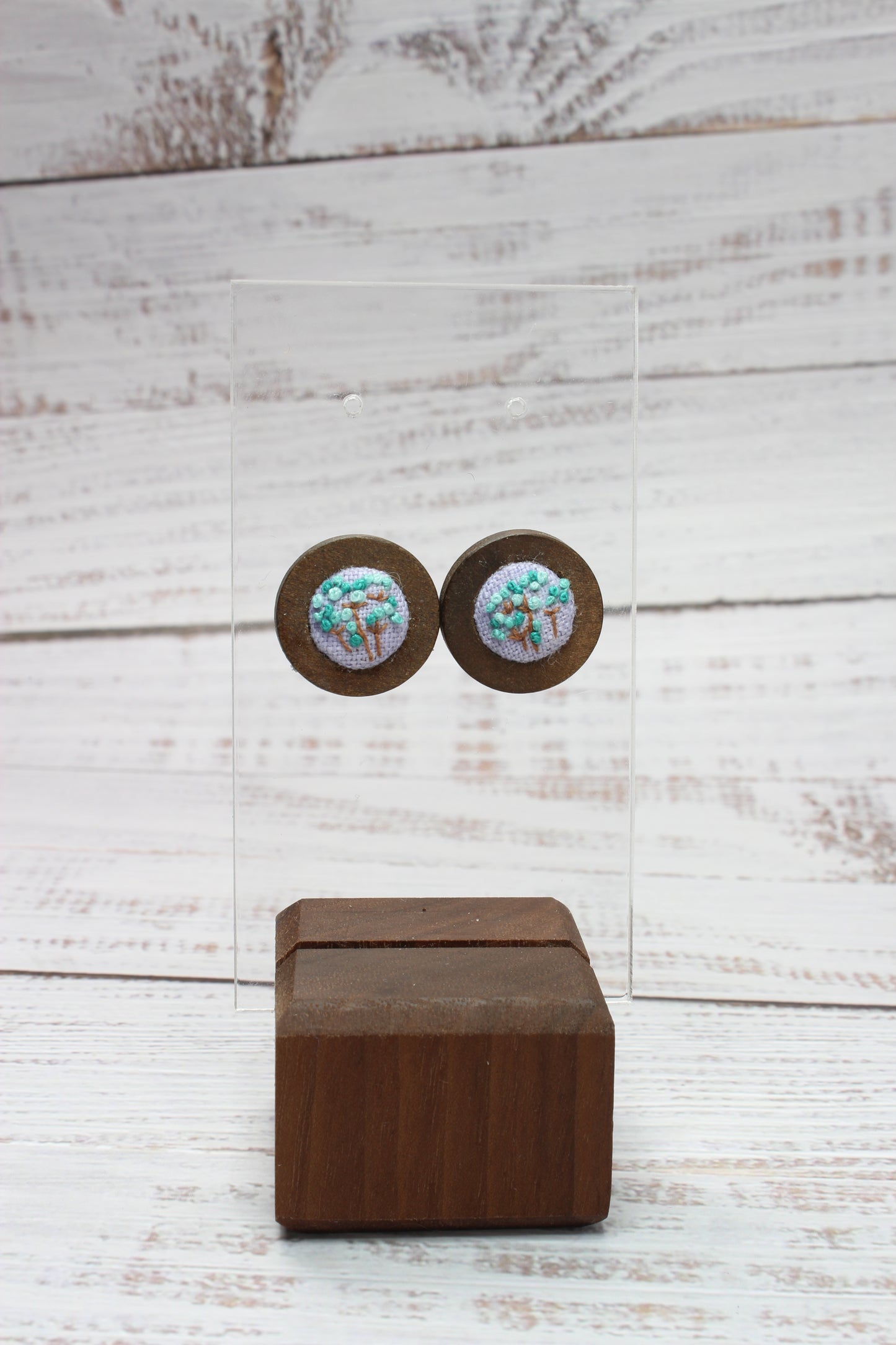 Embroidery Green Flower Studs Earrings