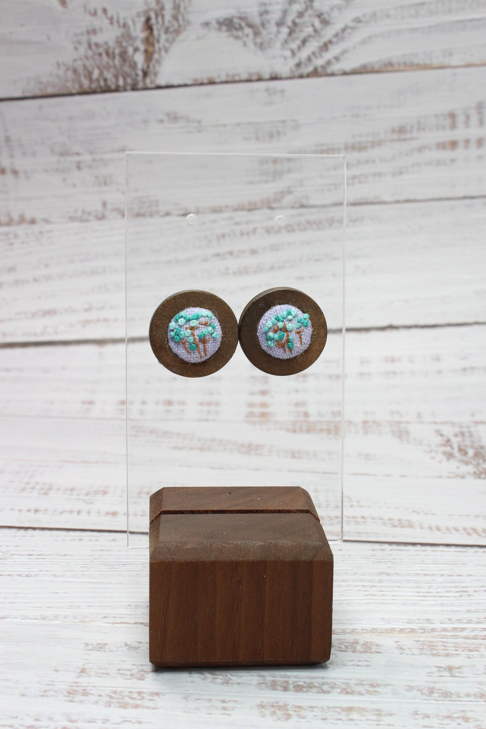 Embroidery Green Flower Studs Earrings
