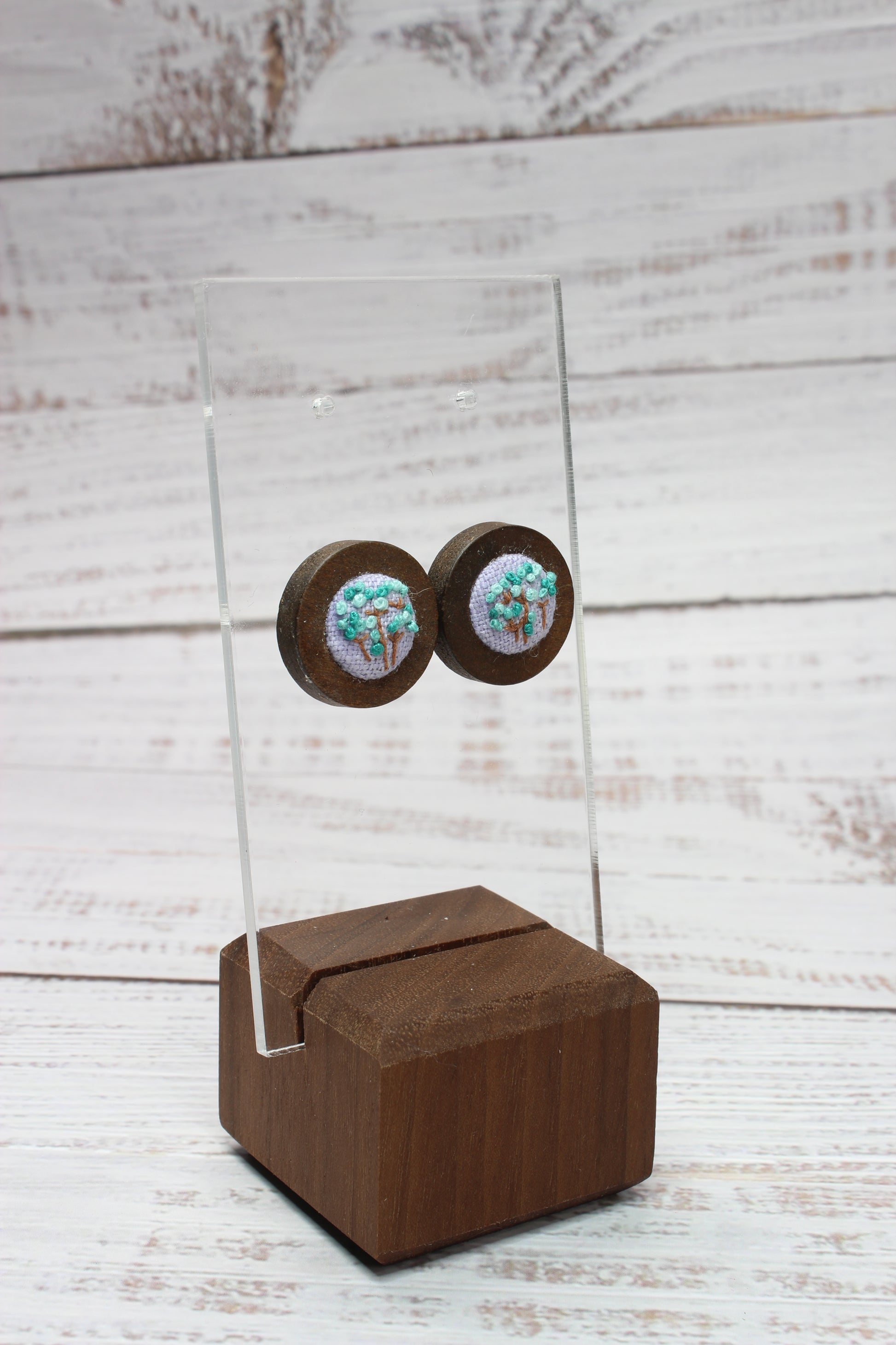 Embroidery Green Flower Studs Earrings