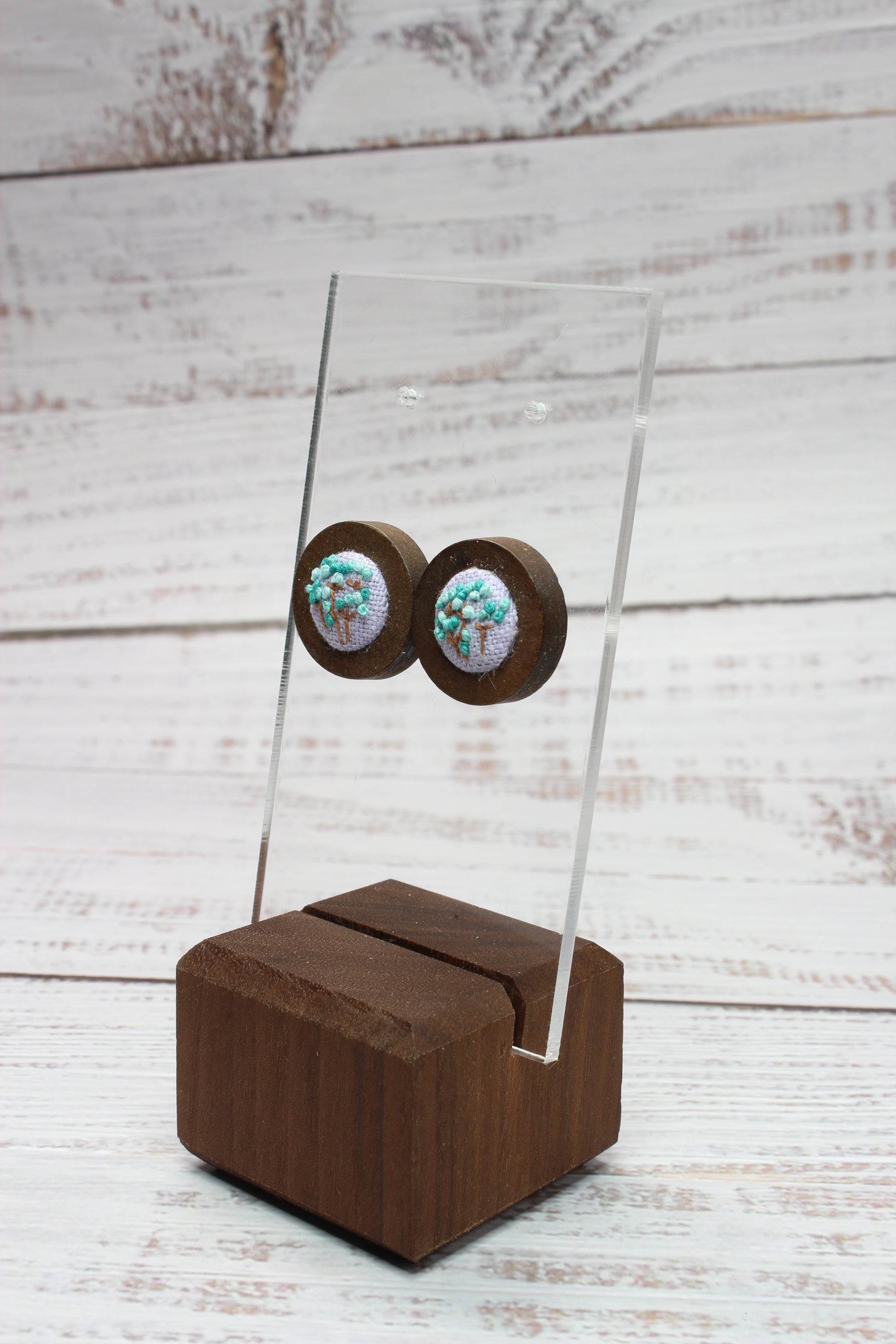 Embroidery Green Flower Studs Earrings
