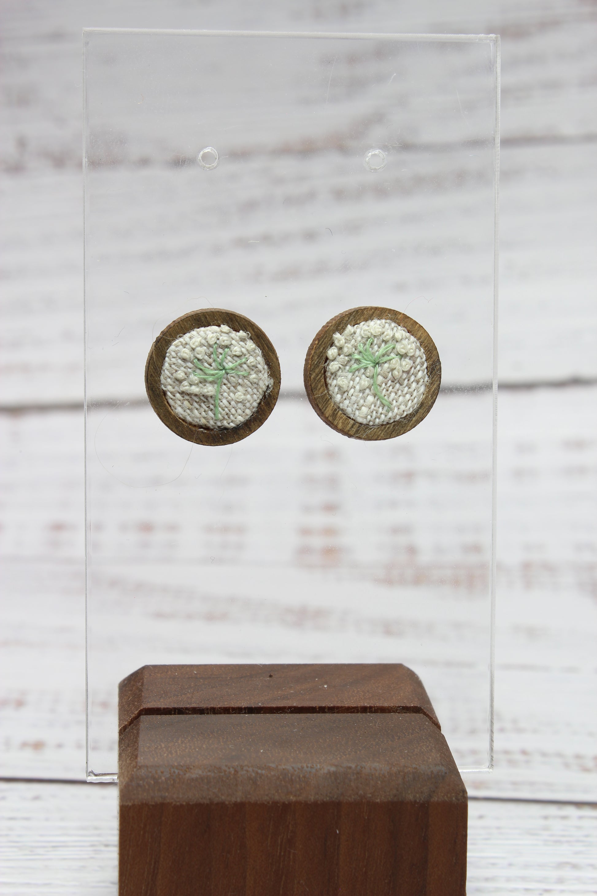 Embroidery Dandelion Wood Studs Earrings