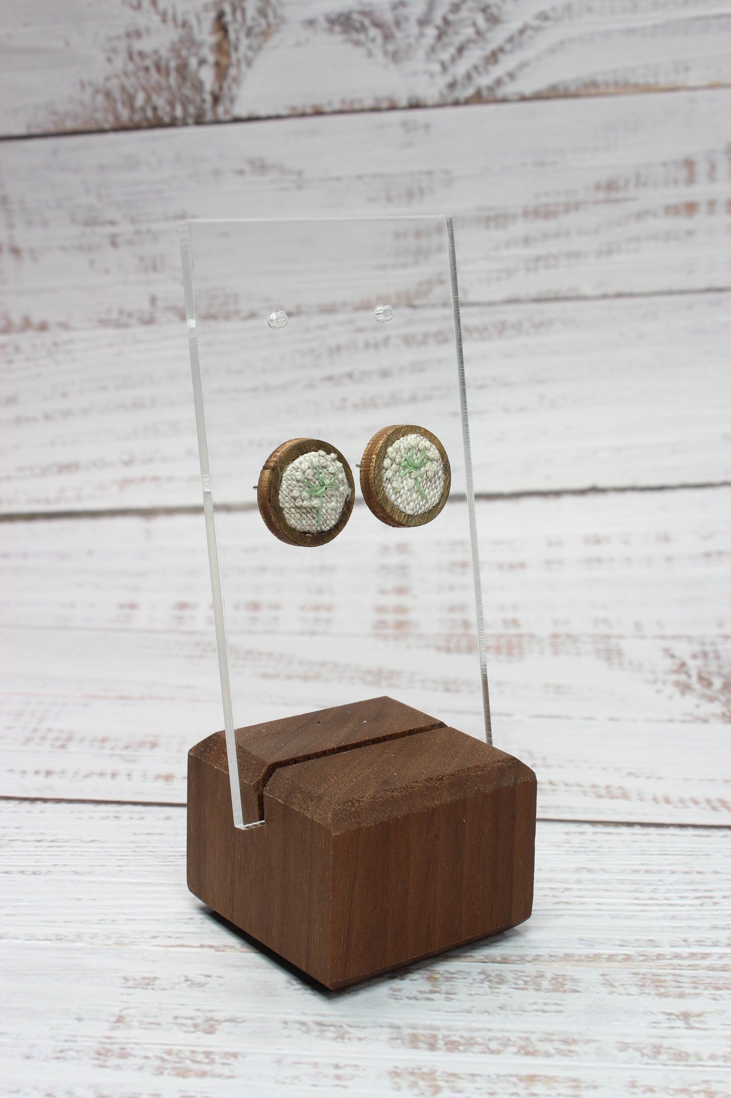 Embroidery Dandelion Wood Studs Earrings