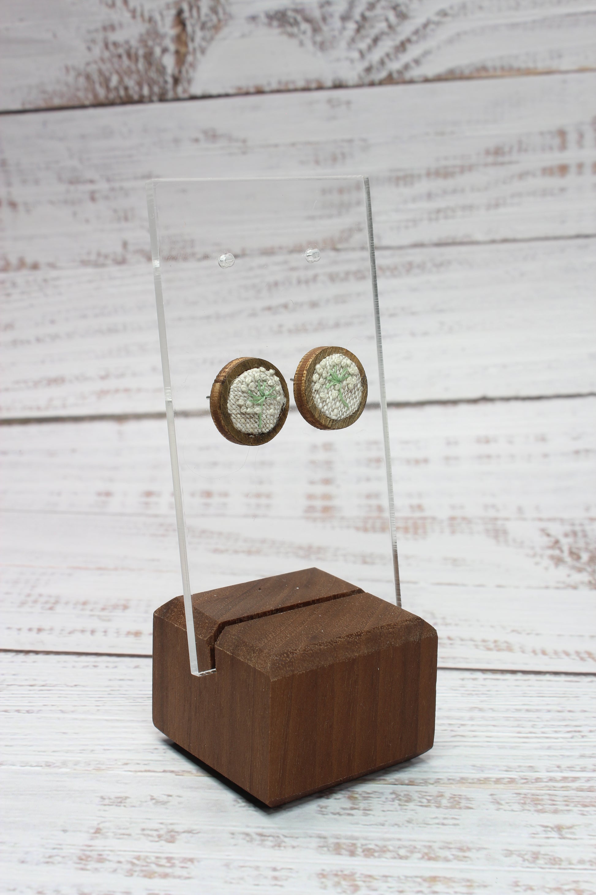 Embroidery Dandelion Wood Studs Earrings