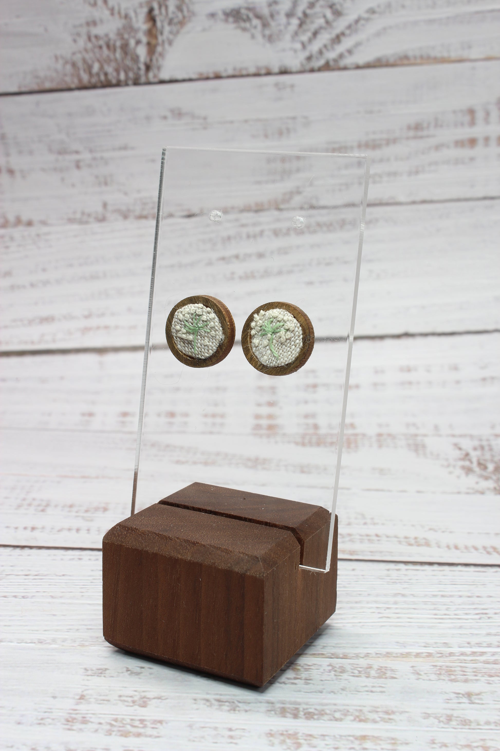 Embroidery Dandelion Wood Studs Earrings