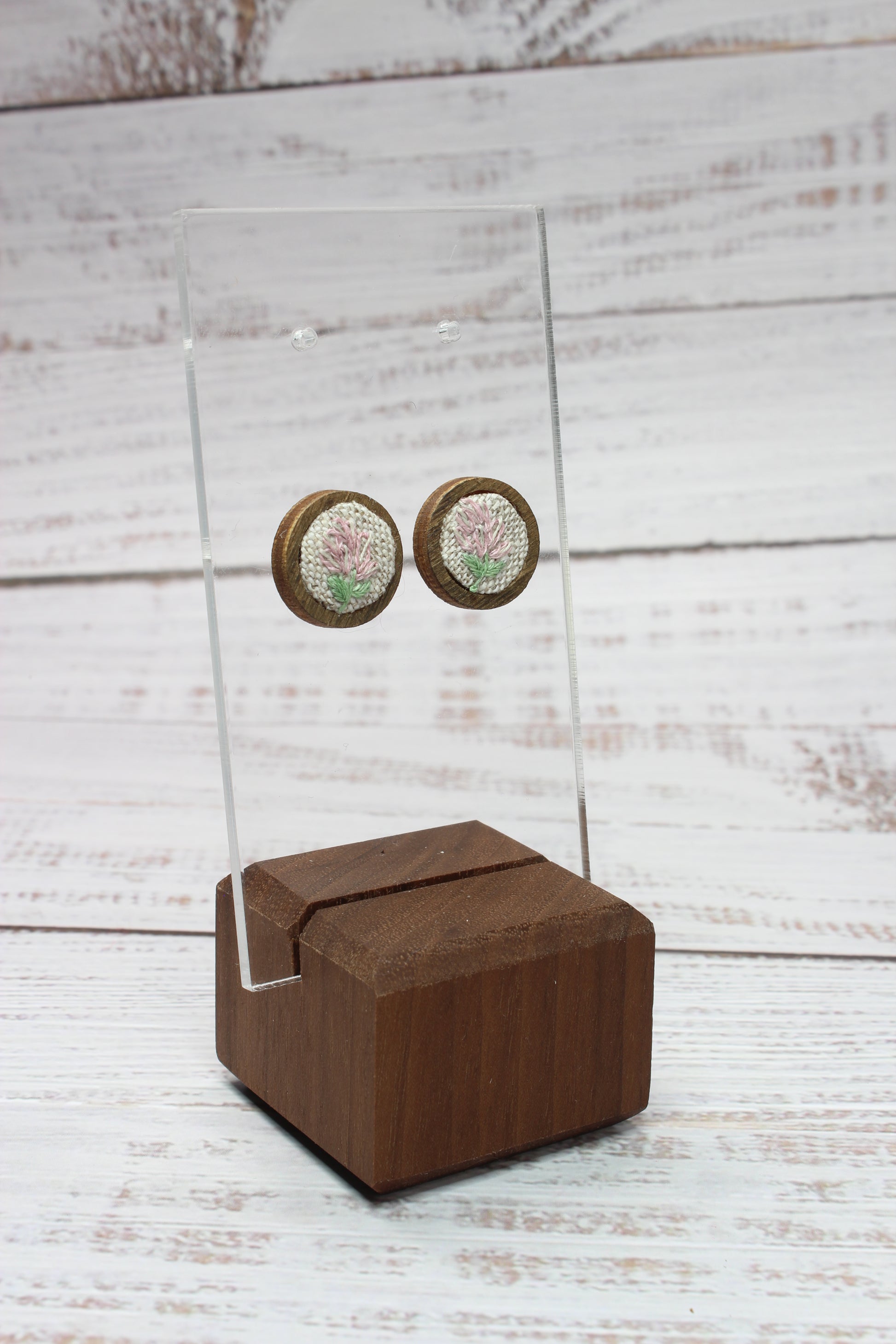 Embroidery Flower Wood Studs Earrings