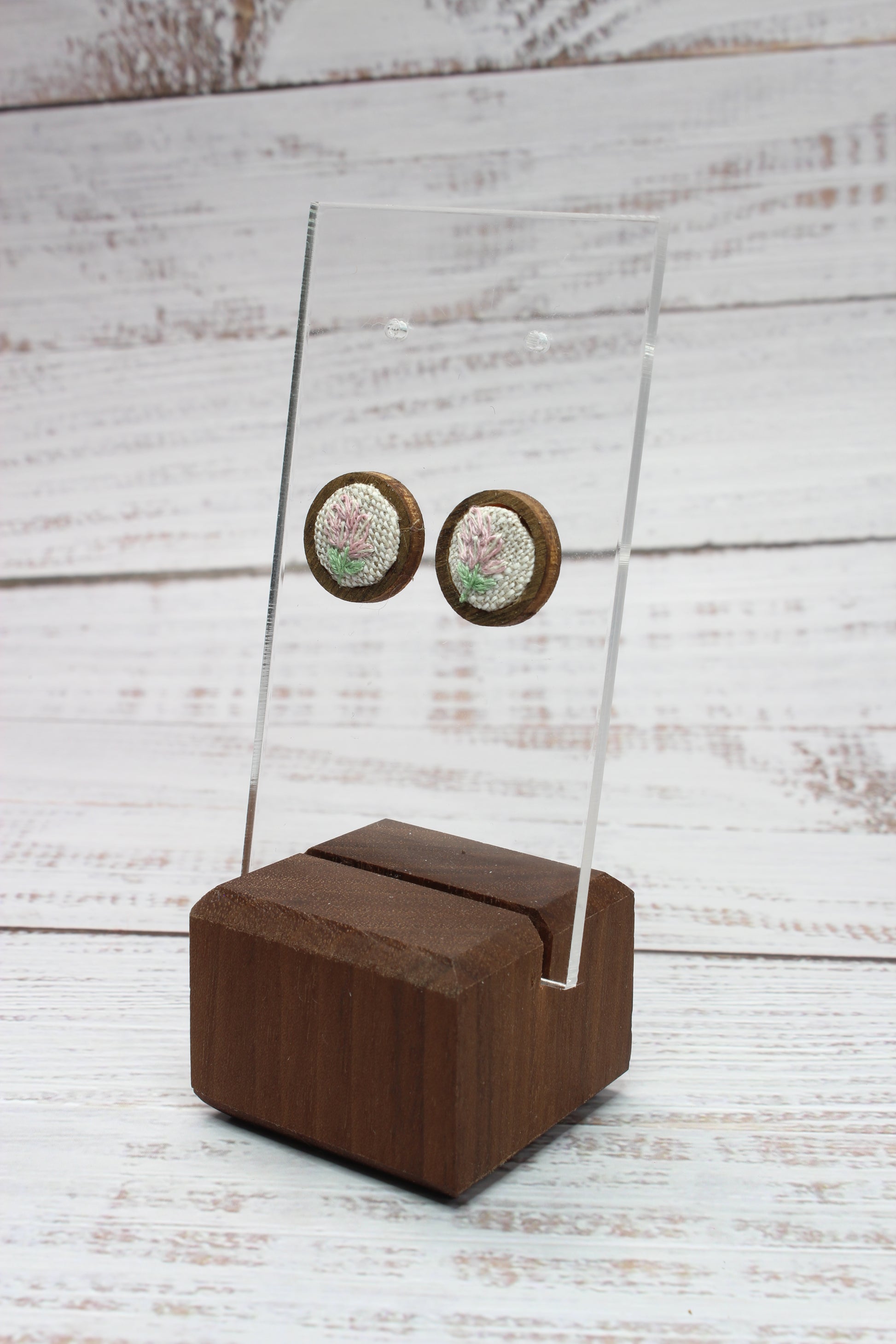 Embroidery Flower Wood Studs Earrings