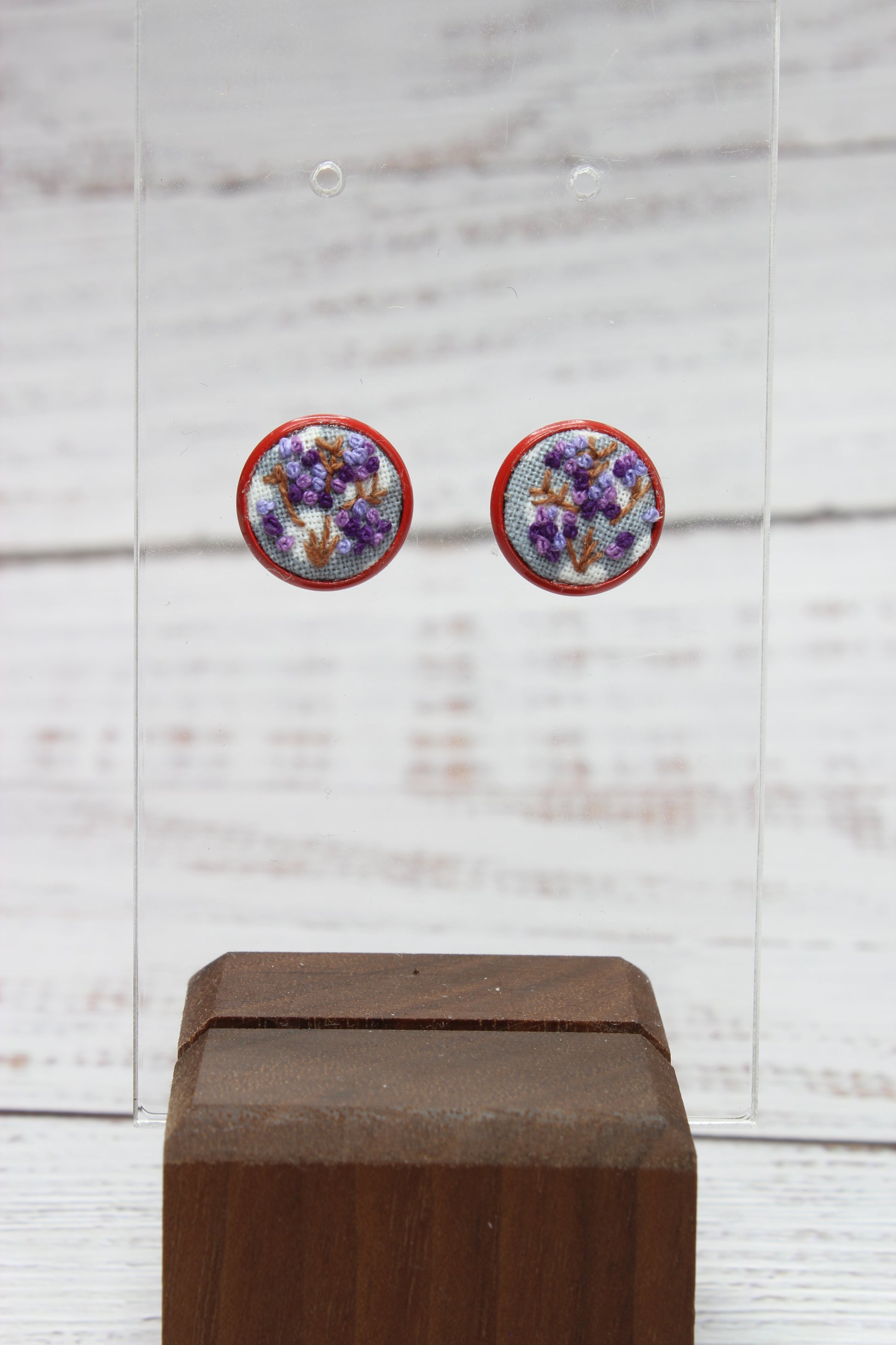 Embroidery Purple Flowers Red Studs