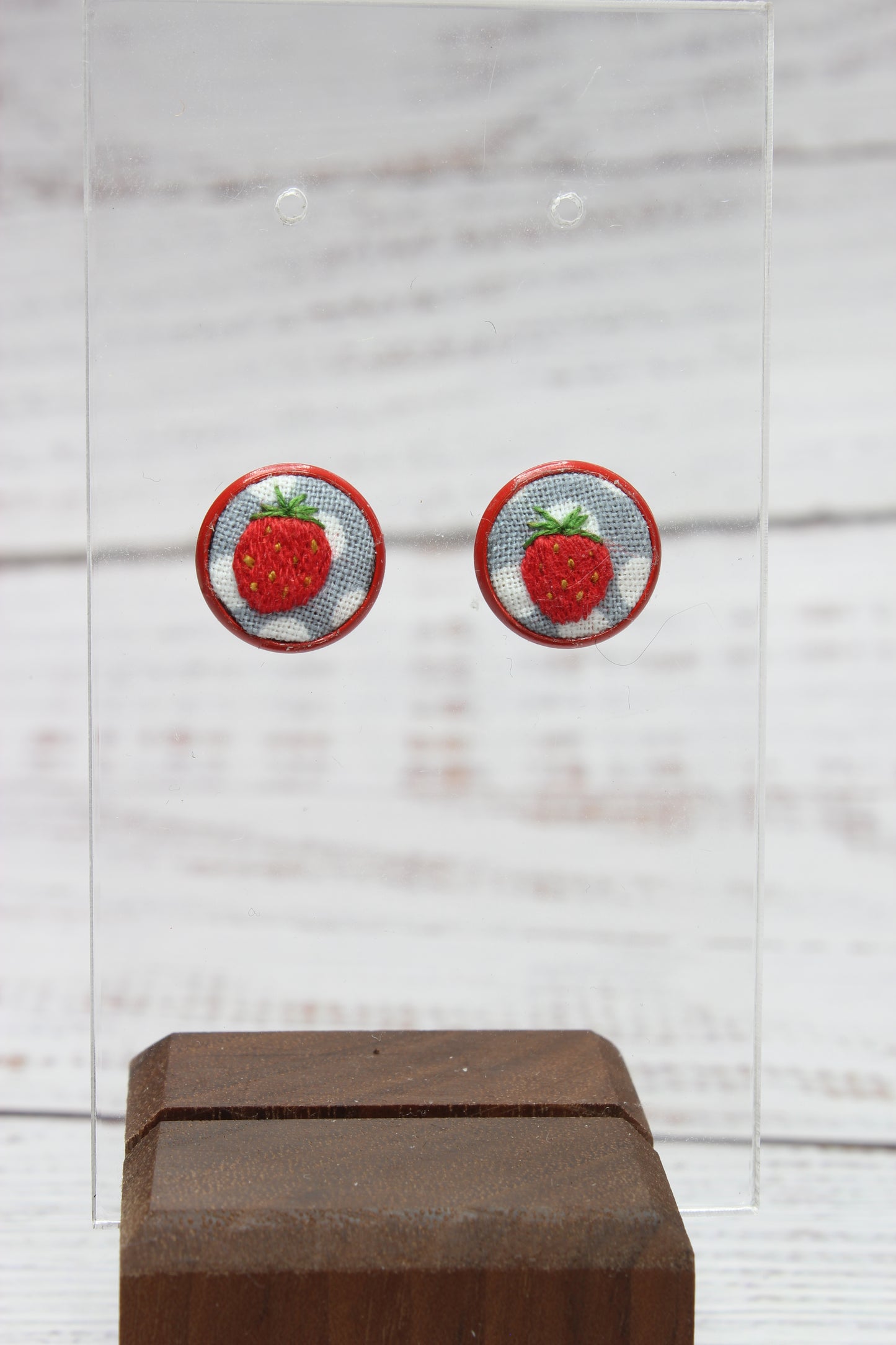 Embroidery Strawberry Red Studs