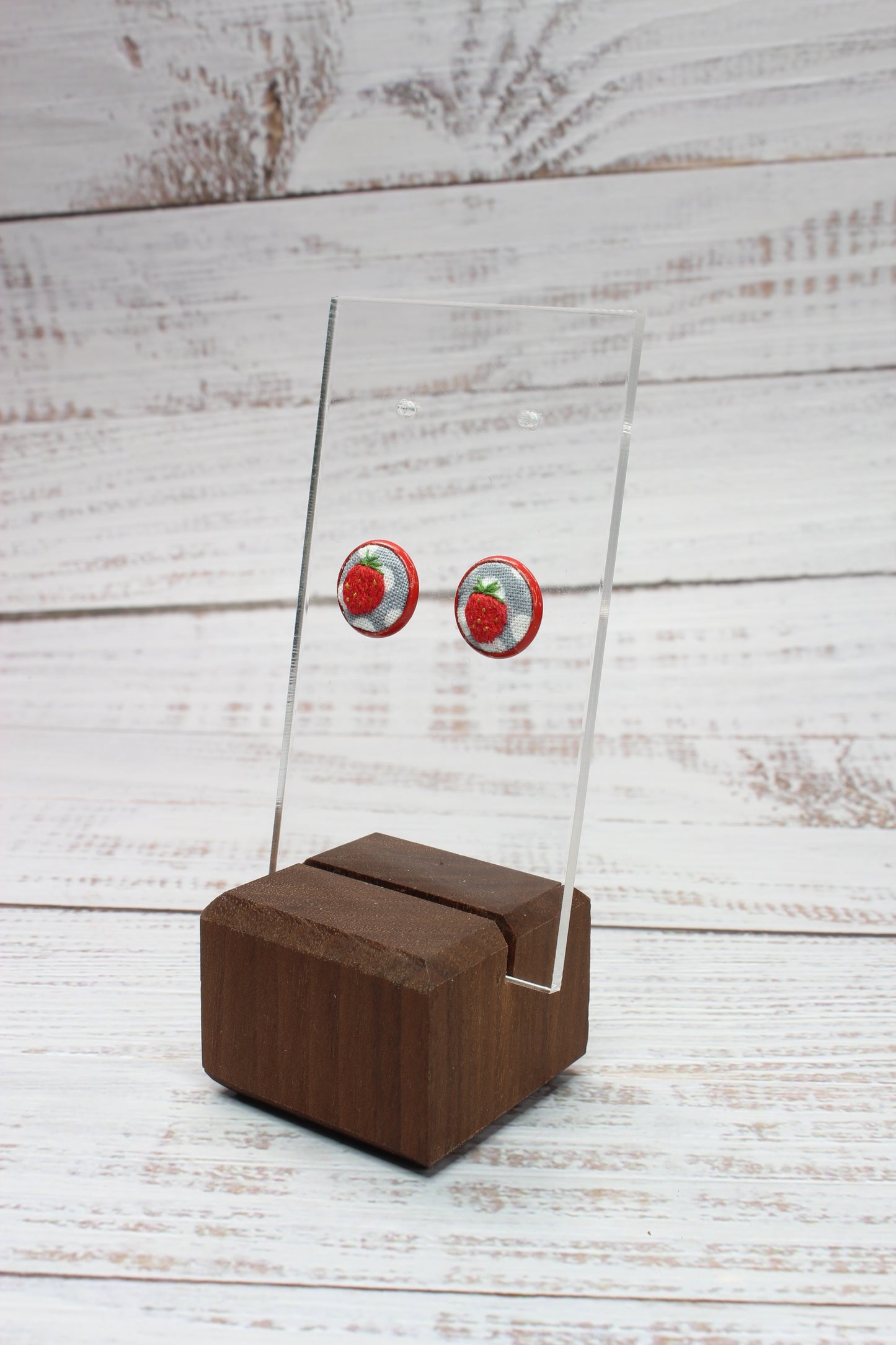 Embroidery Strawberry Red Studs