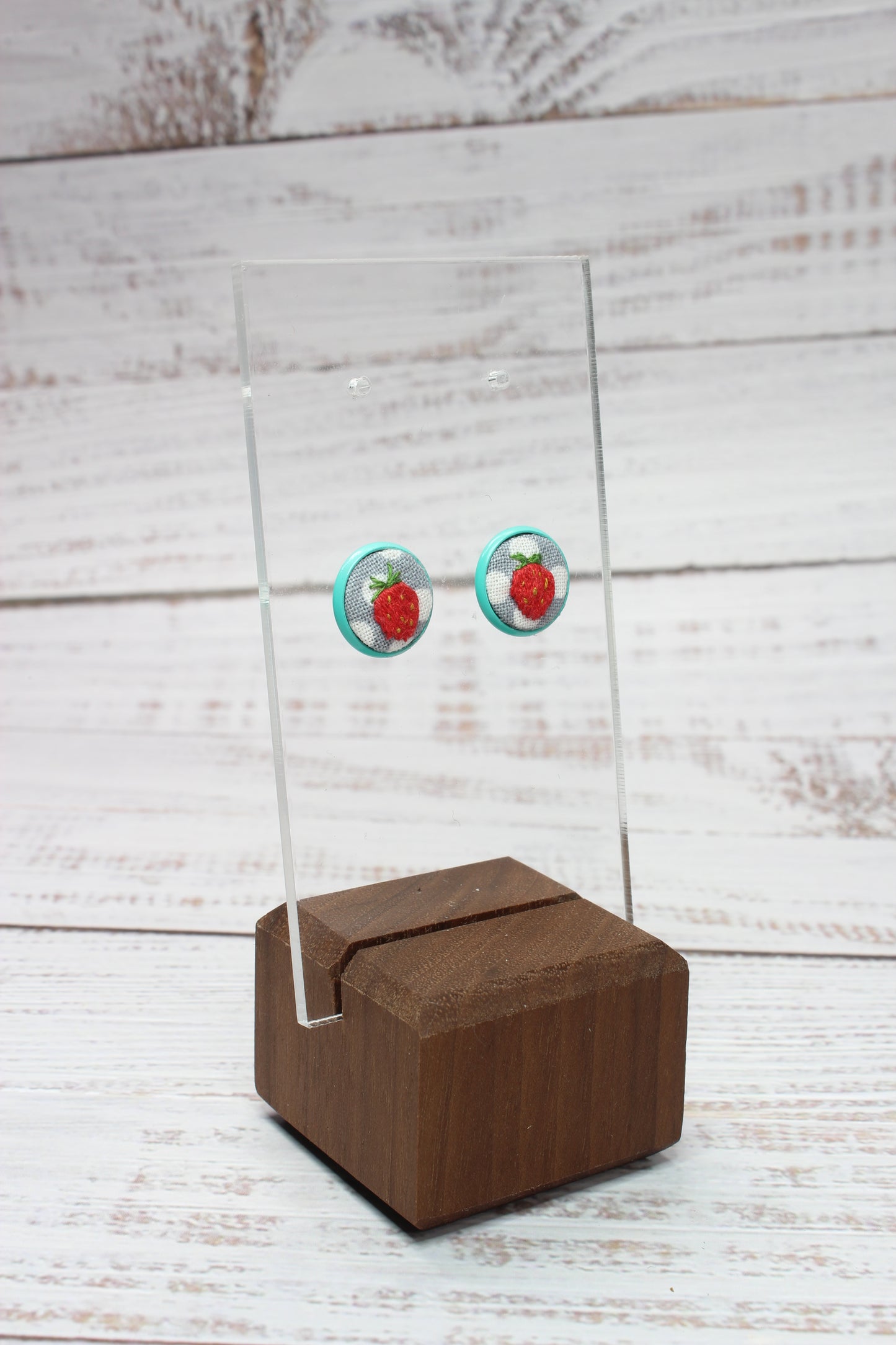Embroidery Strawberry Blue Studs