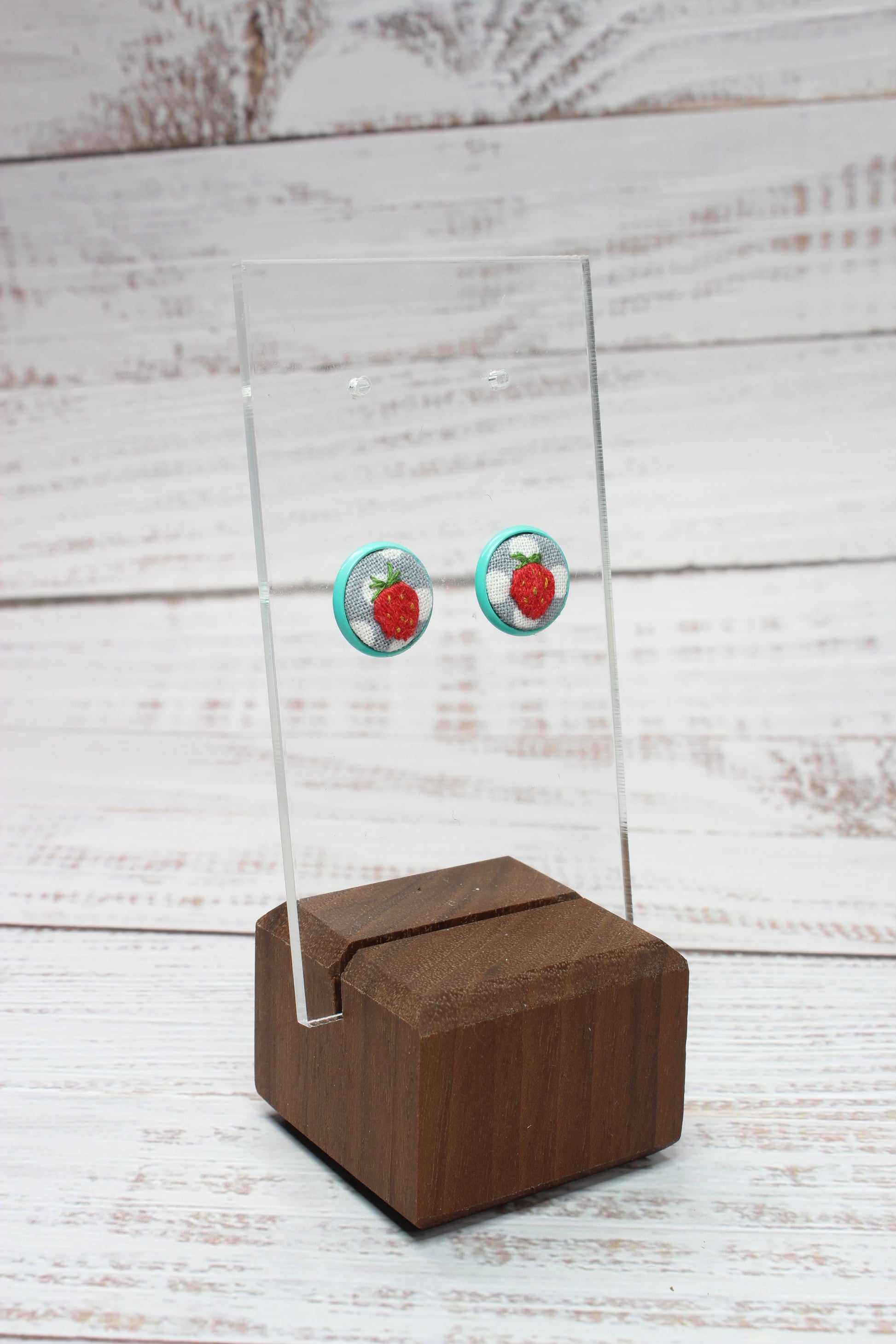 Embroidery Strawberry Blue Studs