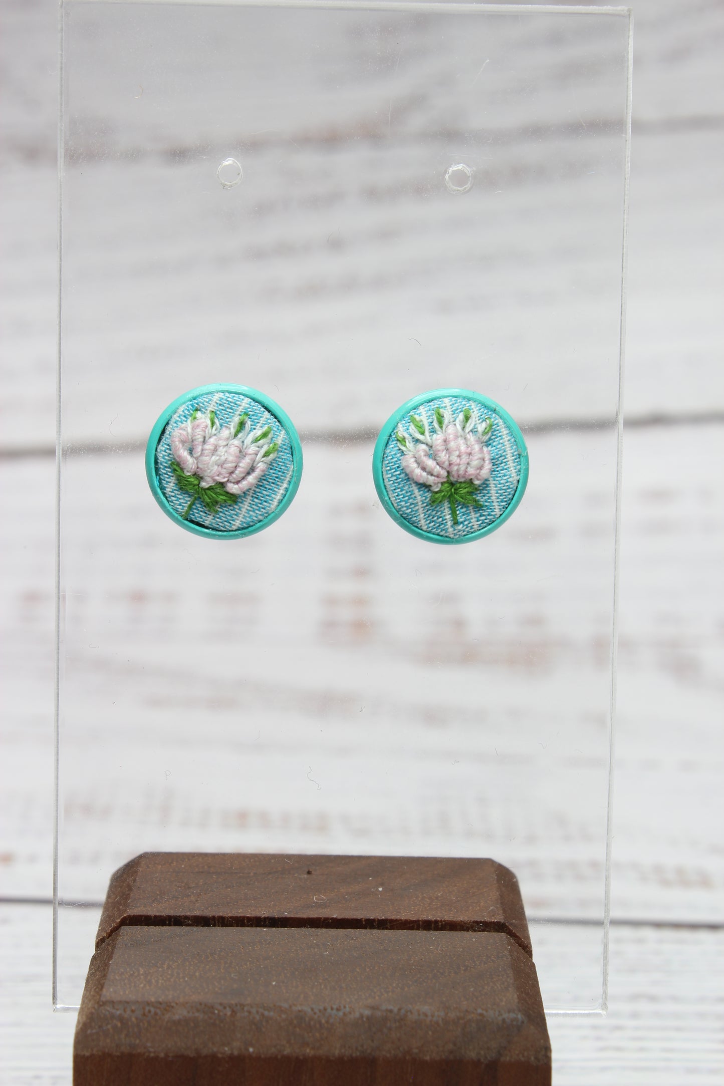 Embroidery Flower Blue Studs