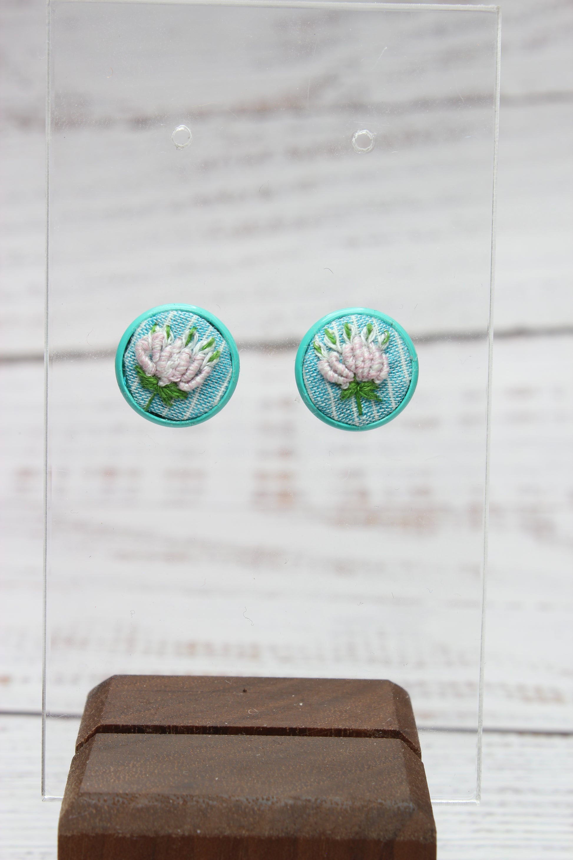Embroidery Flower Blue Studs