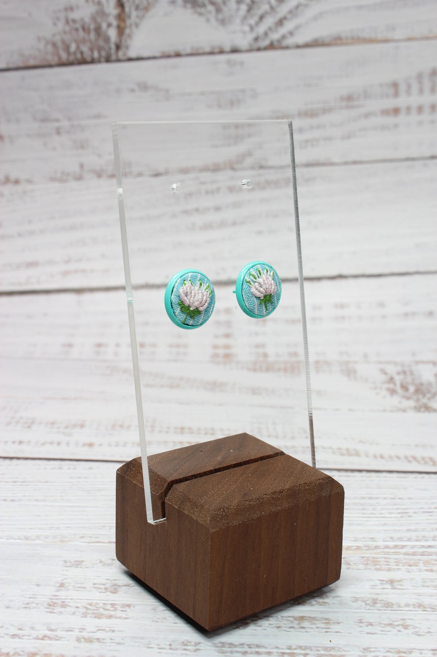 Embroidery Flower Blue Studs