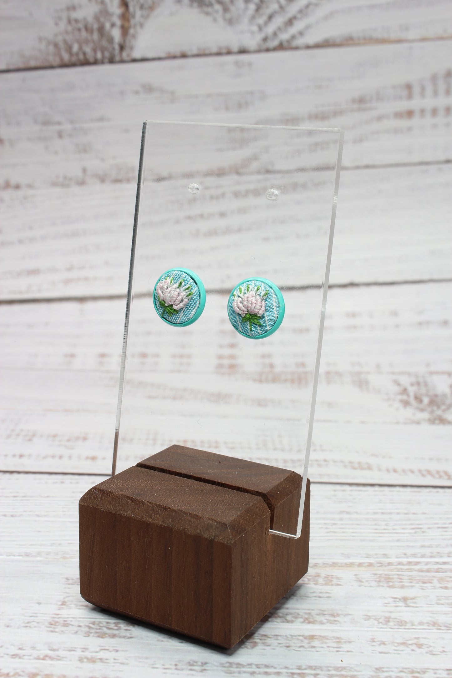 Embroidery Flower Blue Studs