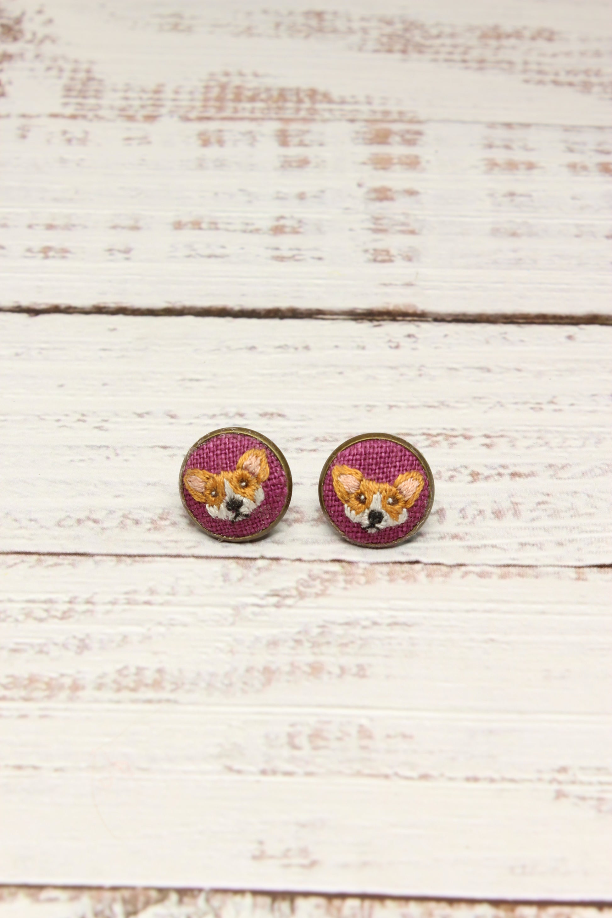 Embroidery Corgi Earrings