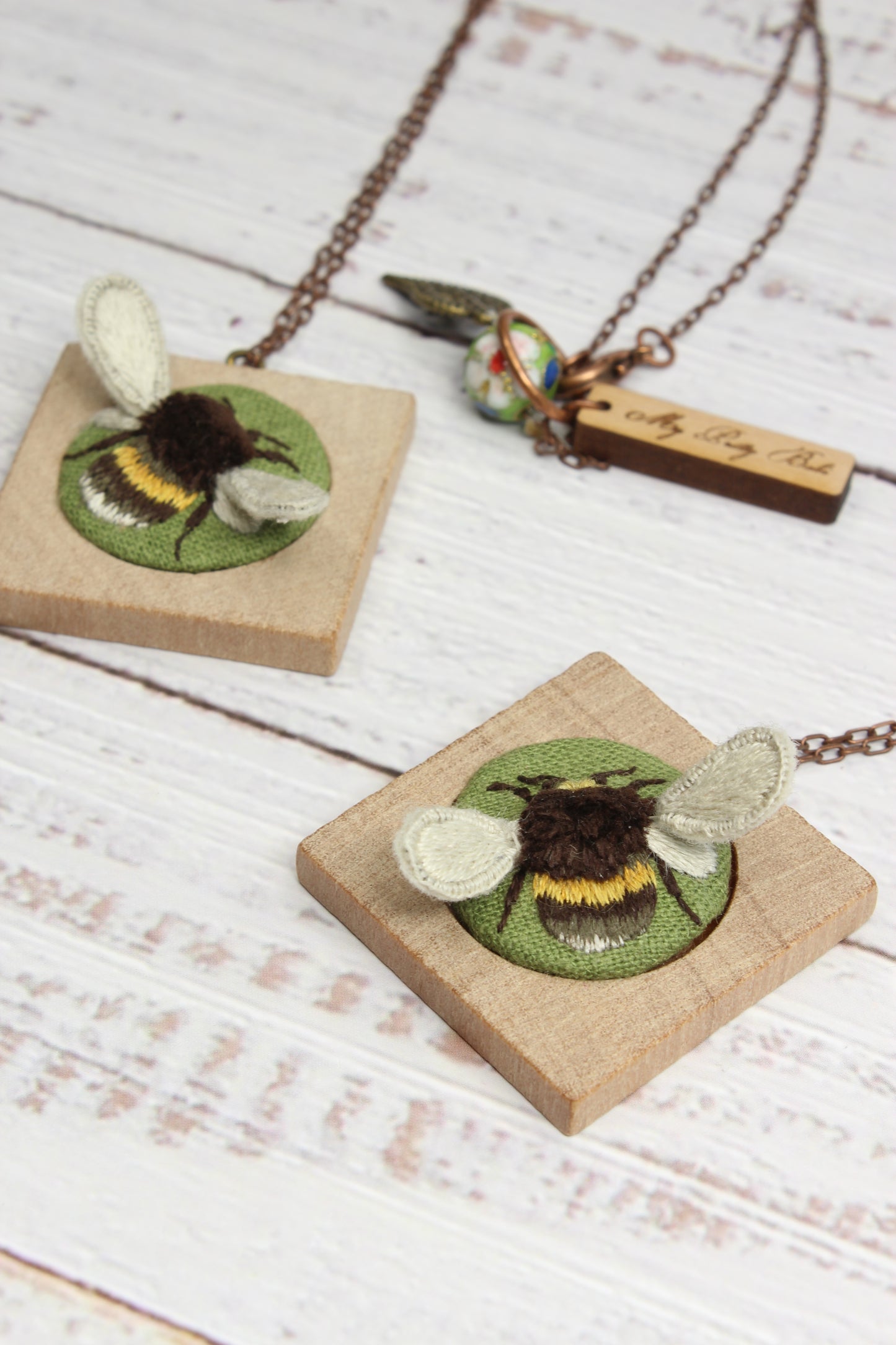 Embroidery Stumpwork Bee Necklace