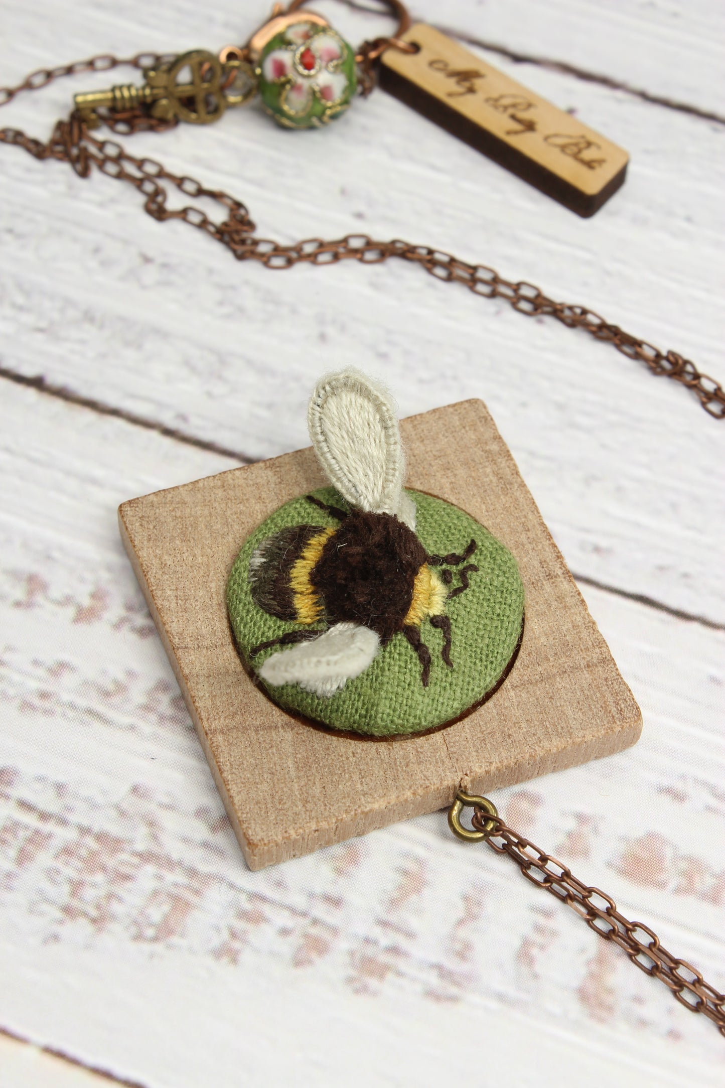 Embroidery Stumpwork Bee Necklace