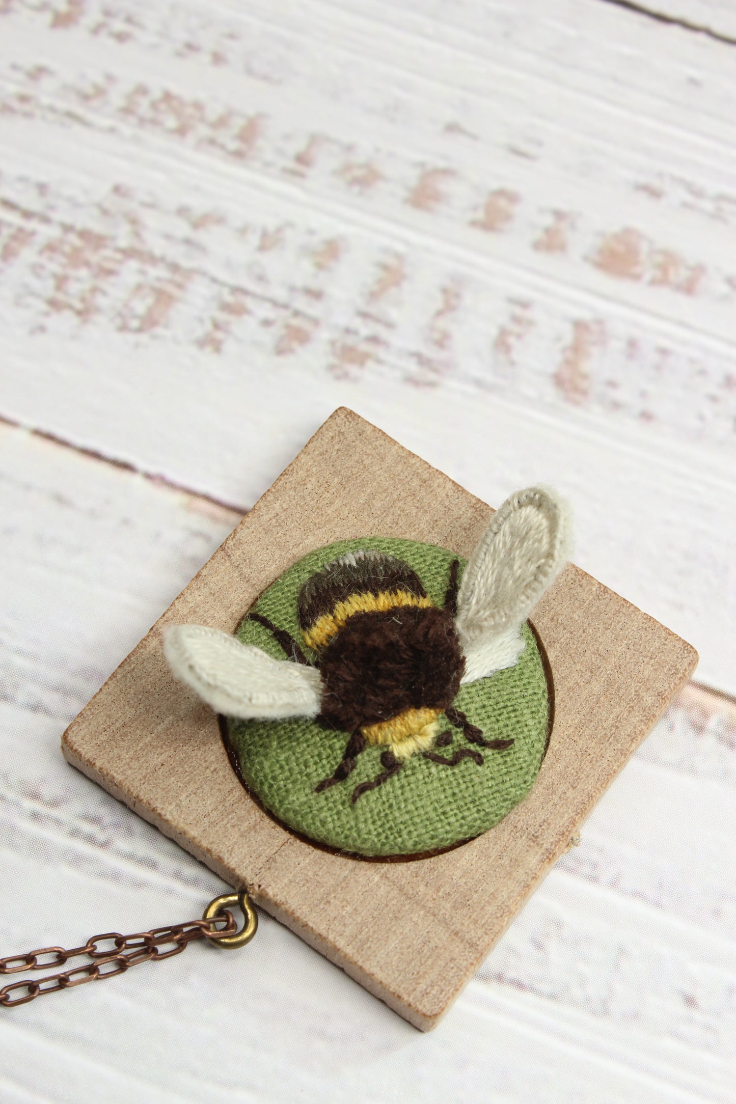 Embroidery Stumpwork Bee Necklace