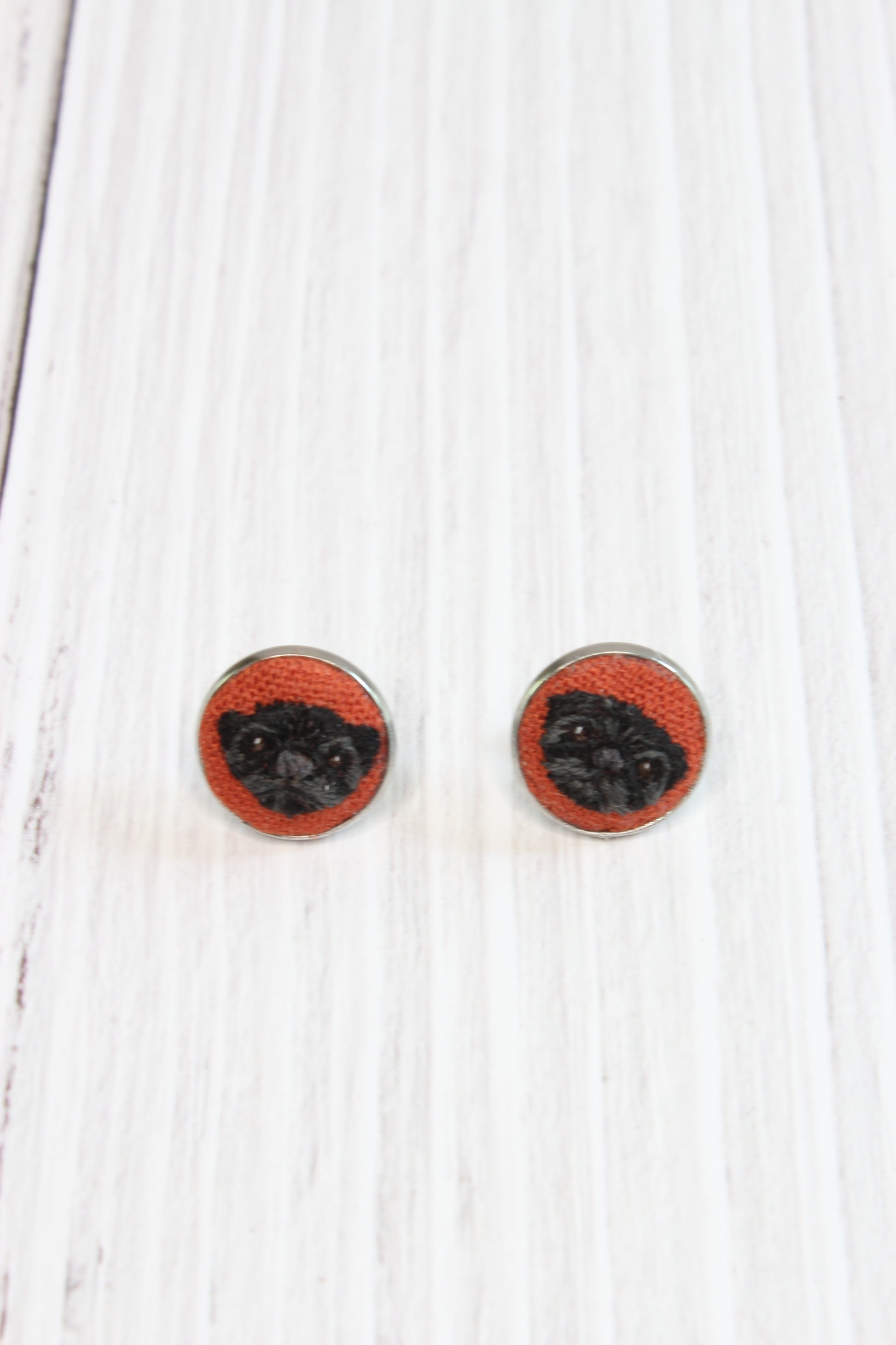 Black Pug Embroidery Earrings