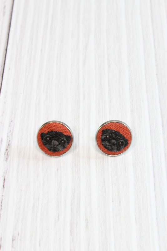 Black Pug Embroidery Earrings